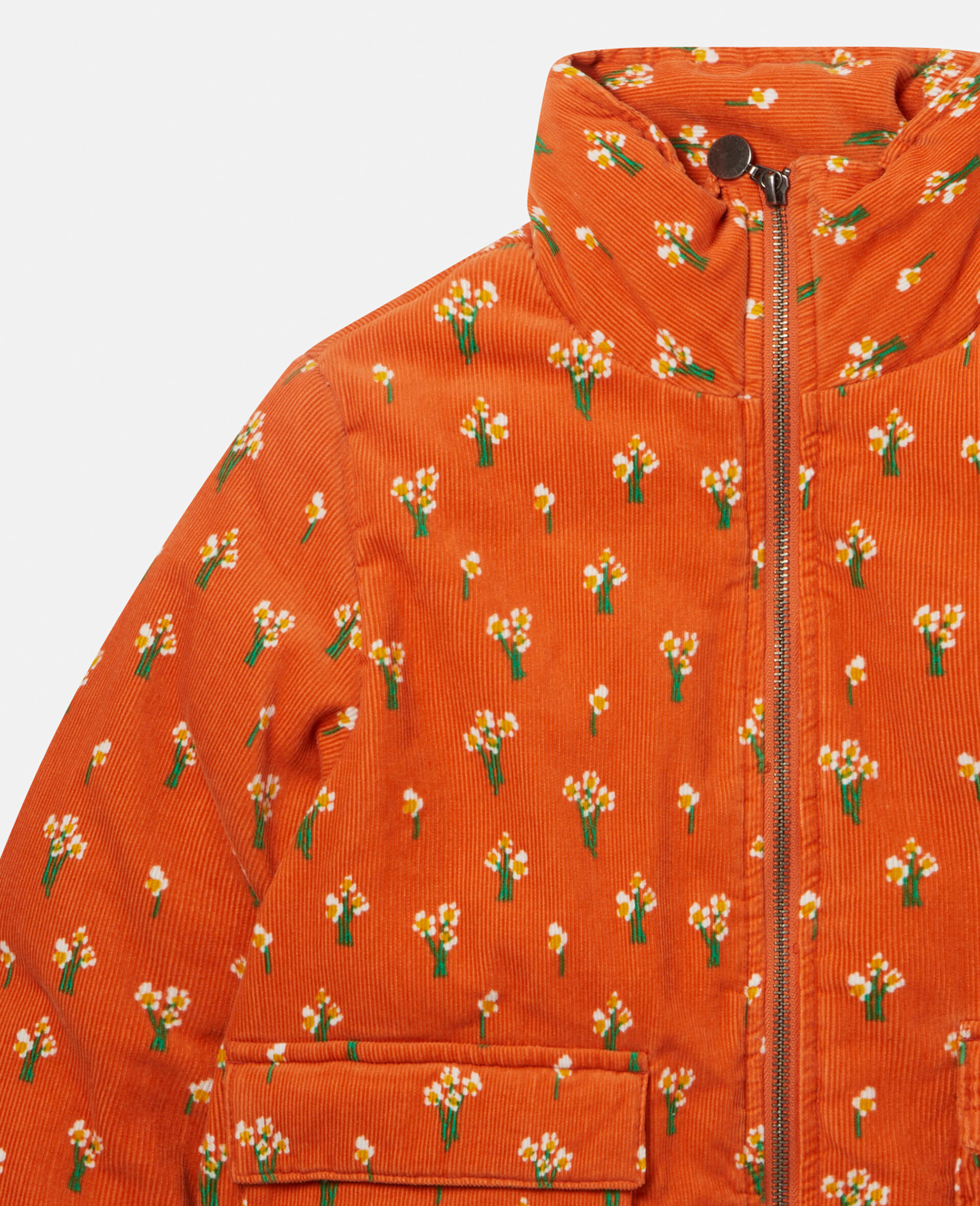 Floral Bunch Print Corduroy Puffer Jacket-Orange-large image number 1