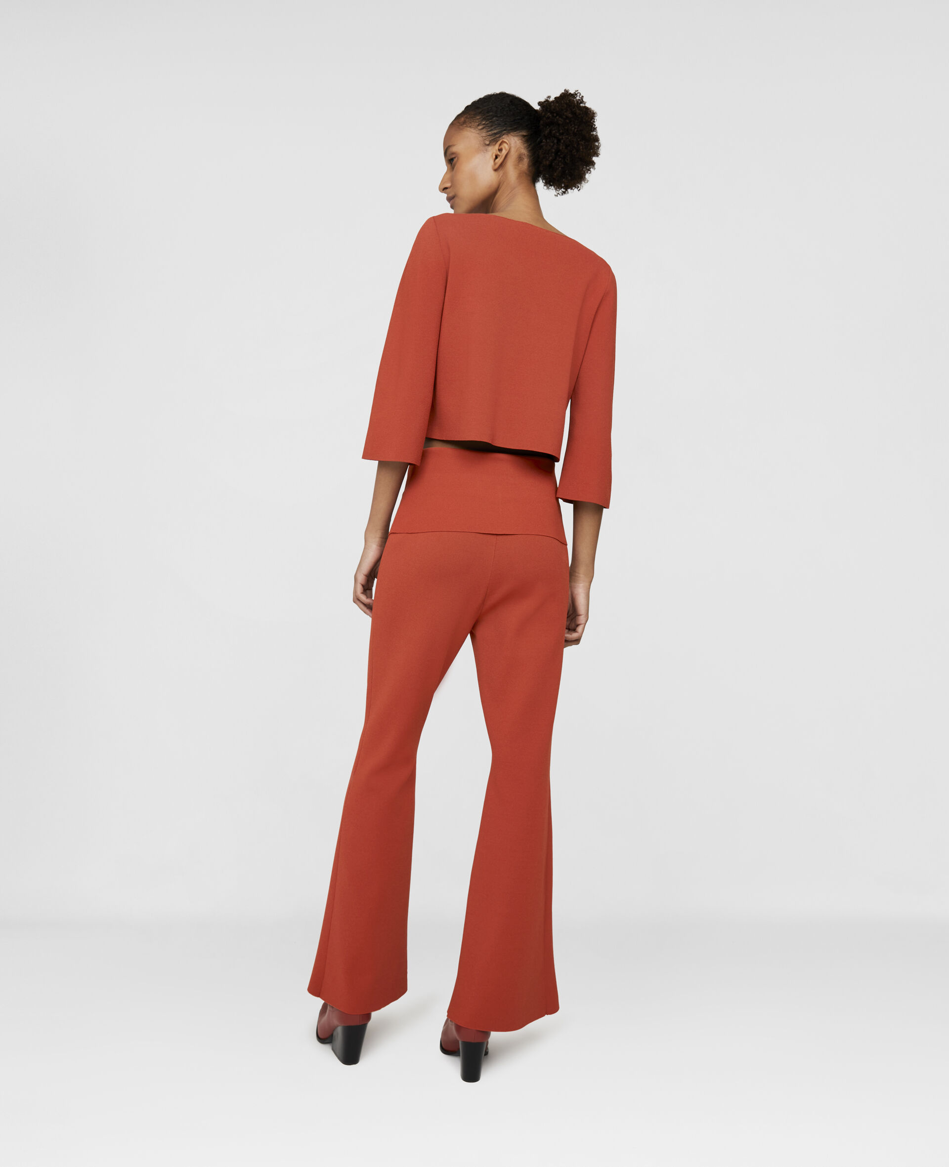 Compact Knit Cropped Trousers-Red-large image number 2