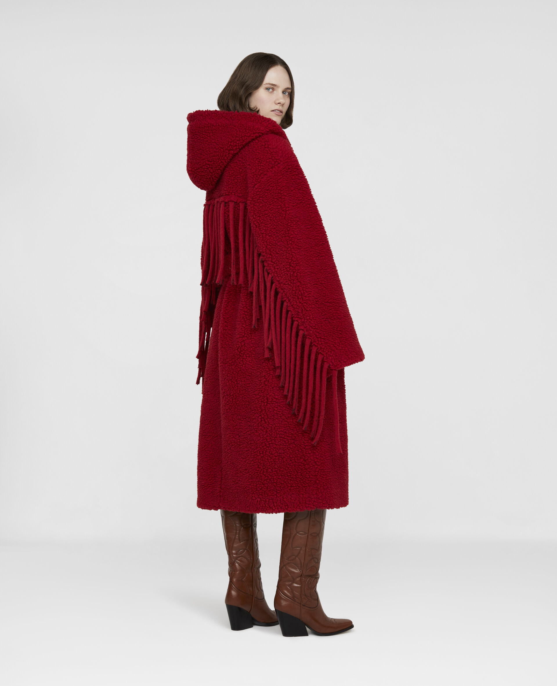 Teddy Coat with Fringing-Red-large image number 2