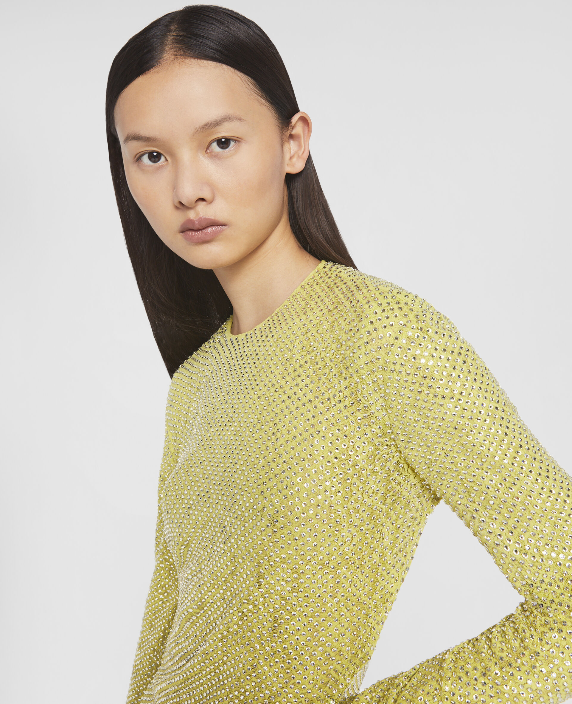 Crystal Lace Long-Sleeved Mini Dress-Green-large image number 3