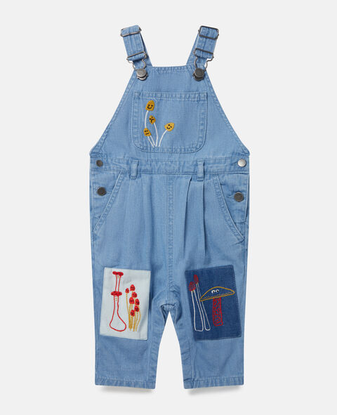 Women Blue Denim Mushroom Patch Dungarees | Stella McCartney US