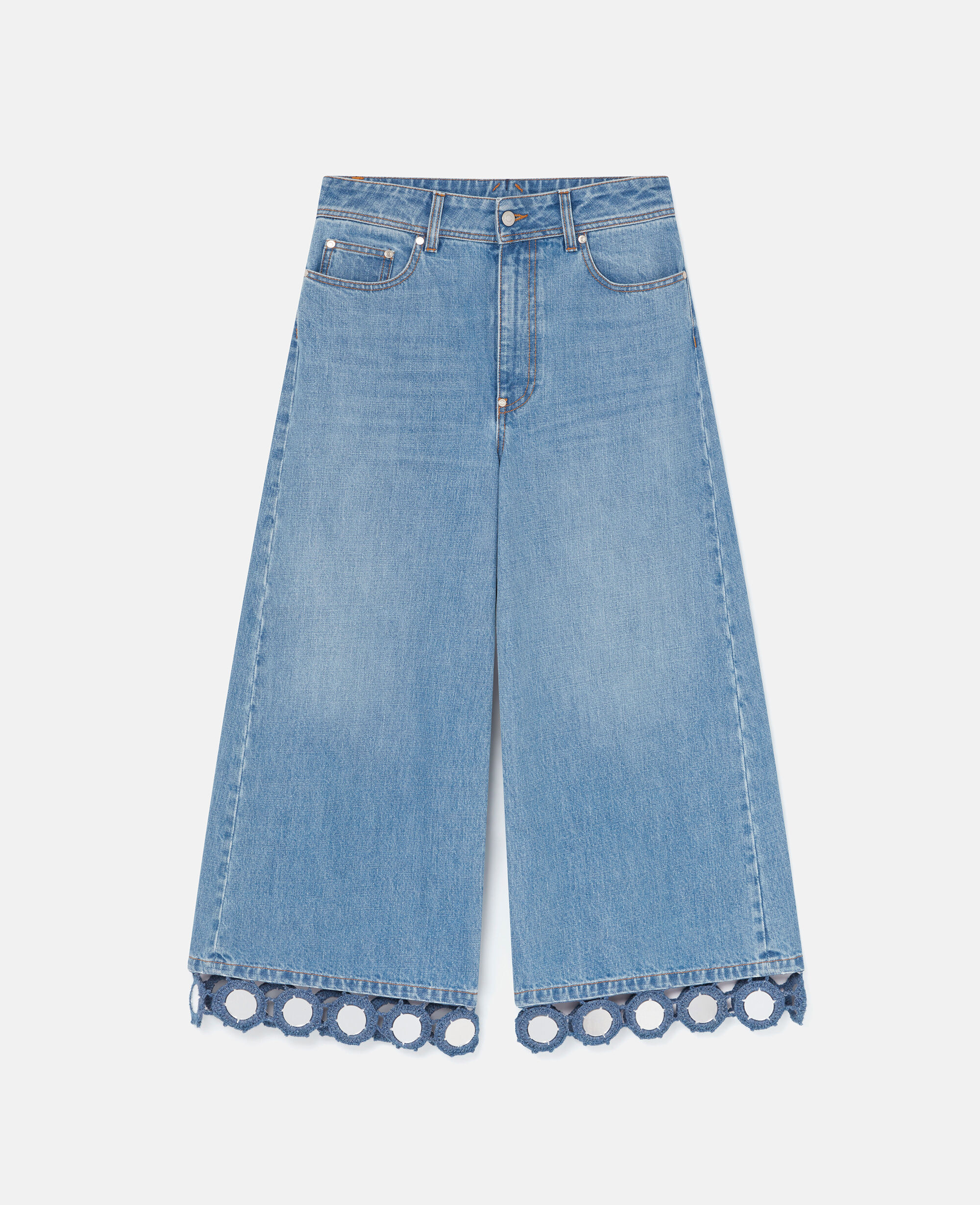 Women LIGHT BLUE VINTAGE DENIM Mirror Crochet Wide-Leg Jeans