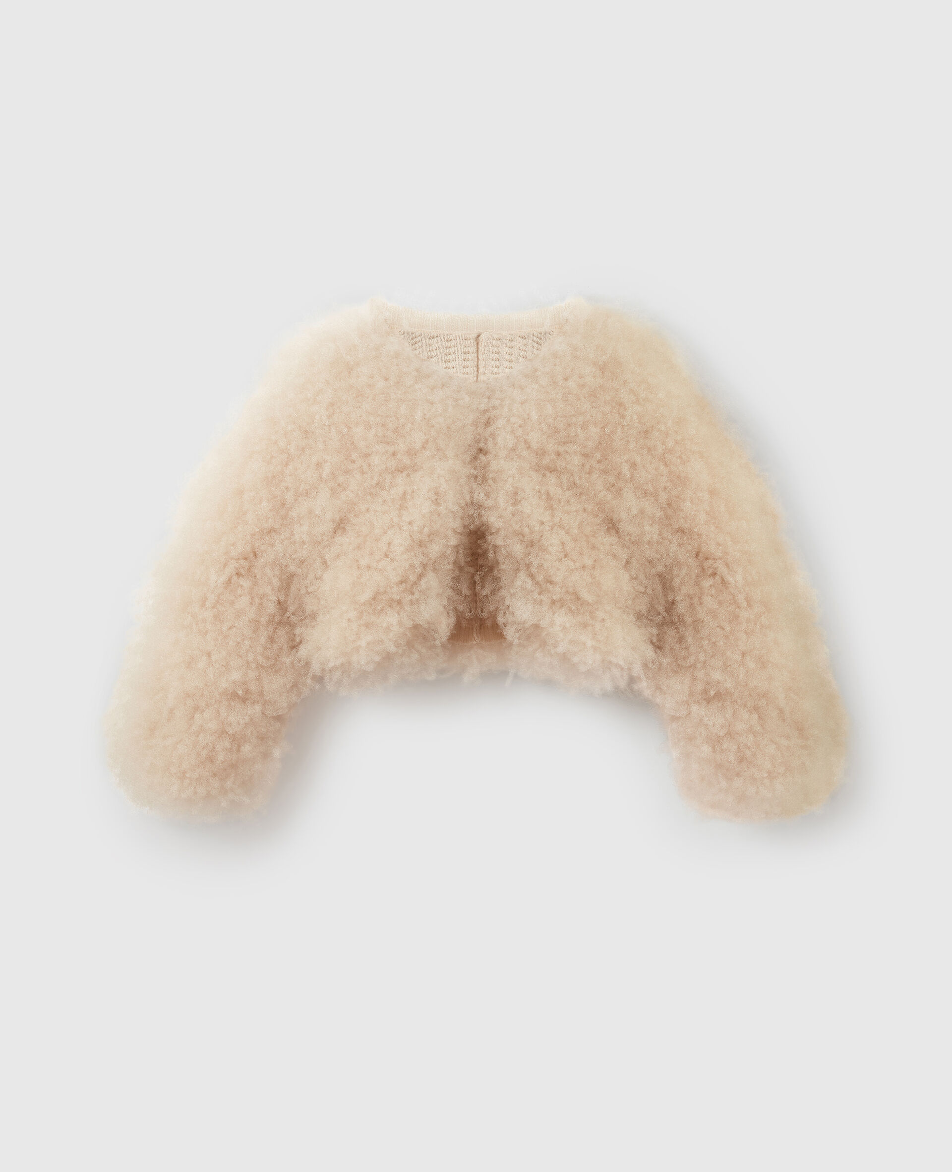 Fluffy Peekaboo Long Sleeve Cardigan -Beige-large image number 0