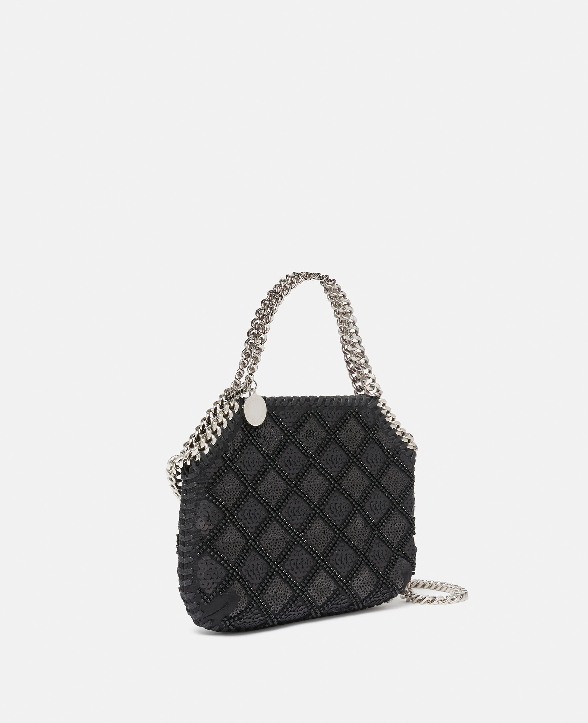 Falabella Checked Sequin Embroidery Evening Tote Bag-Black-large image number 3