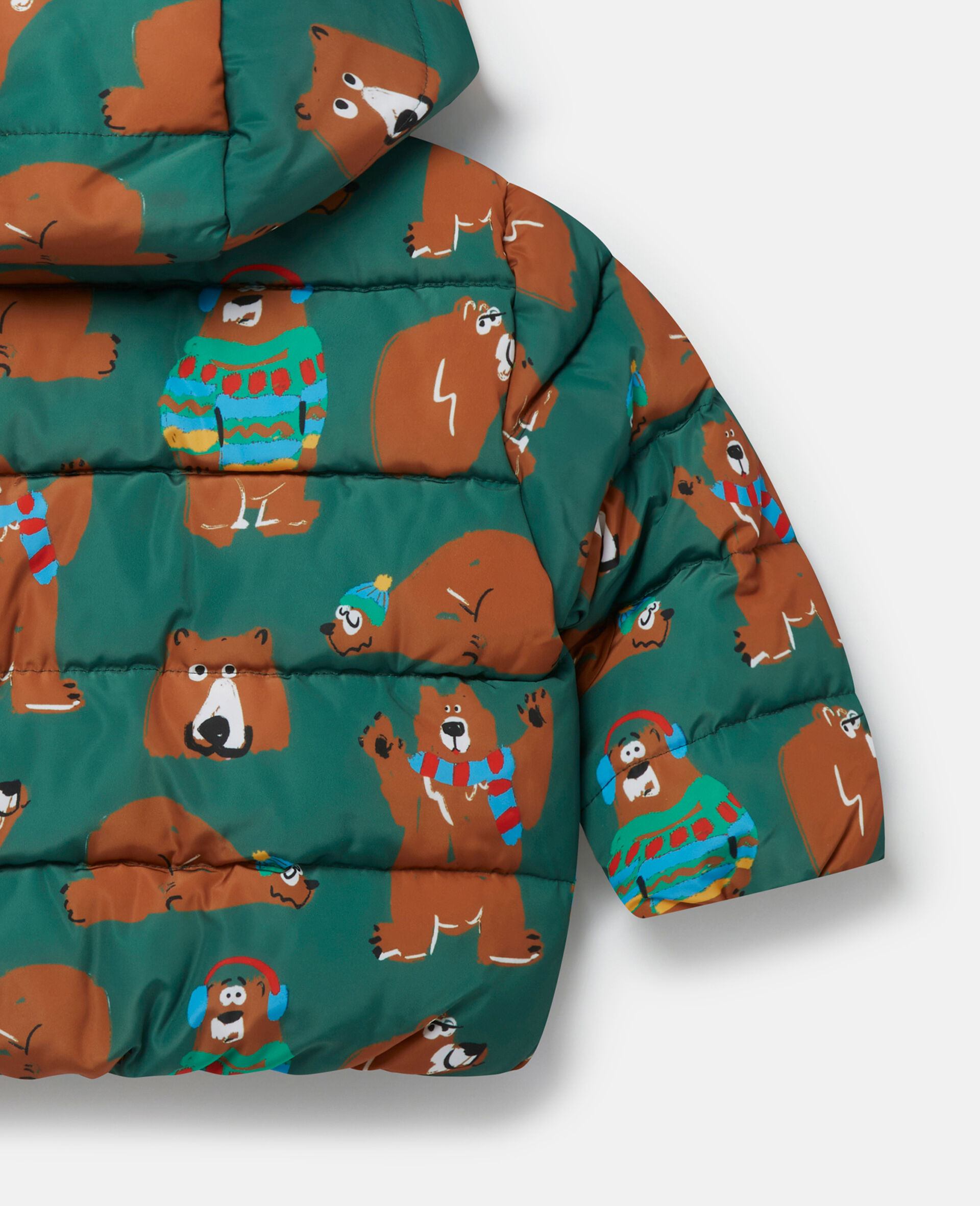 Bear Print Puffer Coat-Green-large image number 3