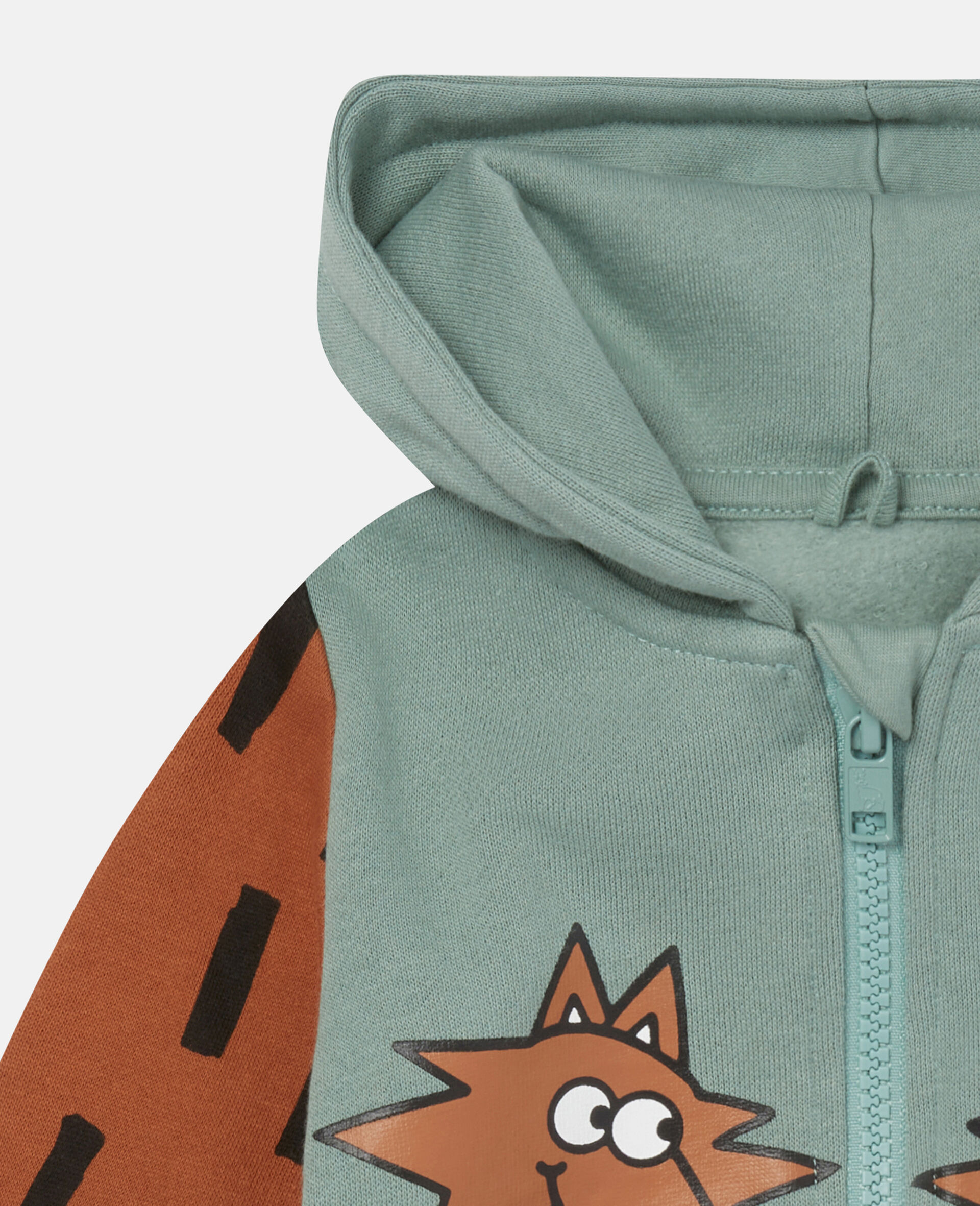 Cotton Dotted Fox Print Zip Hoodie-Green-large image number 1