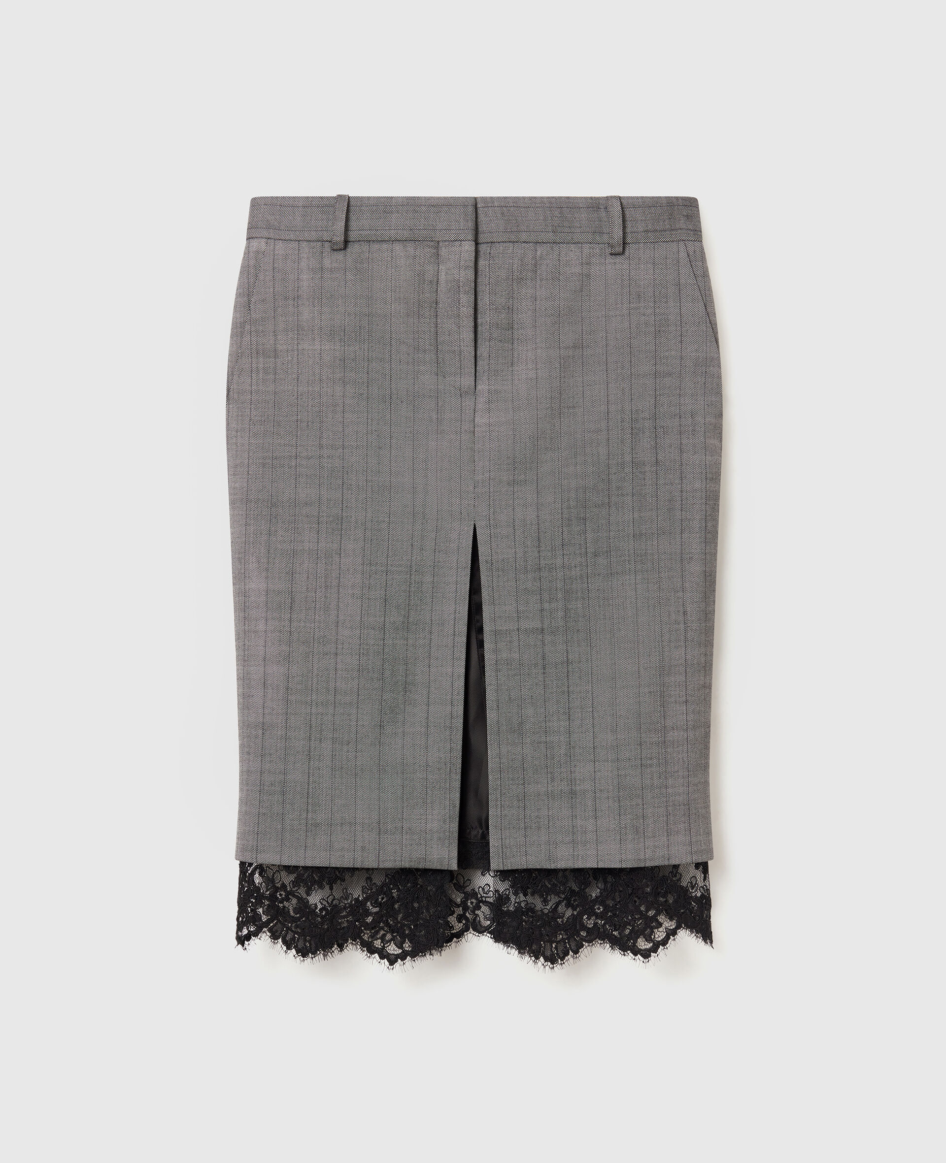 Jupe midi rayee avec bordure en dentelle-Gris-medium Jupe midi rayee avec bordure en dentelle-Gris-medium