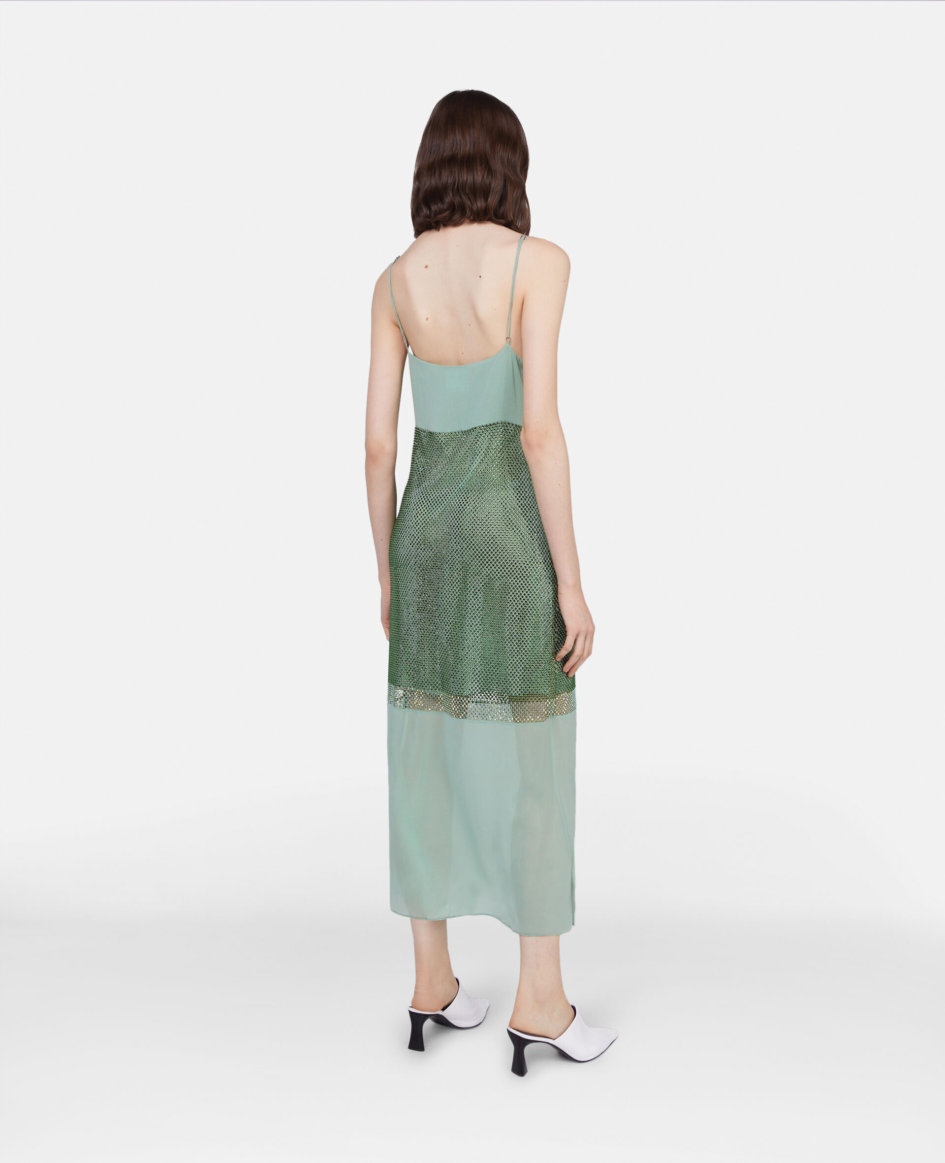 Crystal Panel Satin Slip Dress-Green-large image number 2