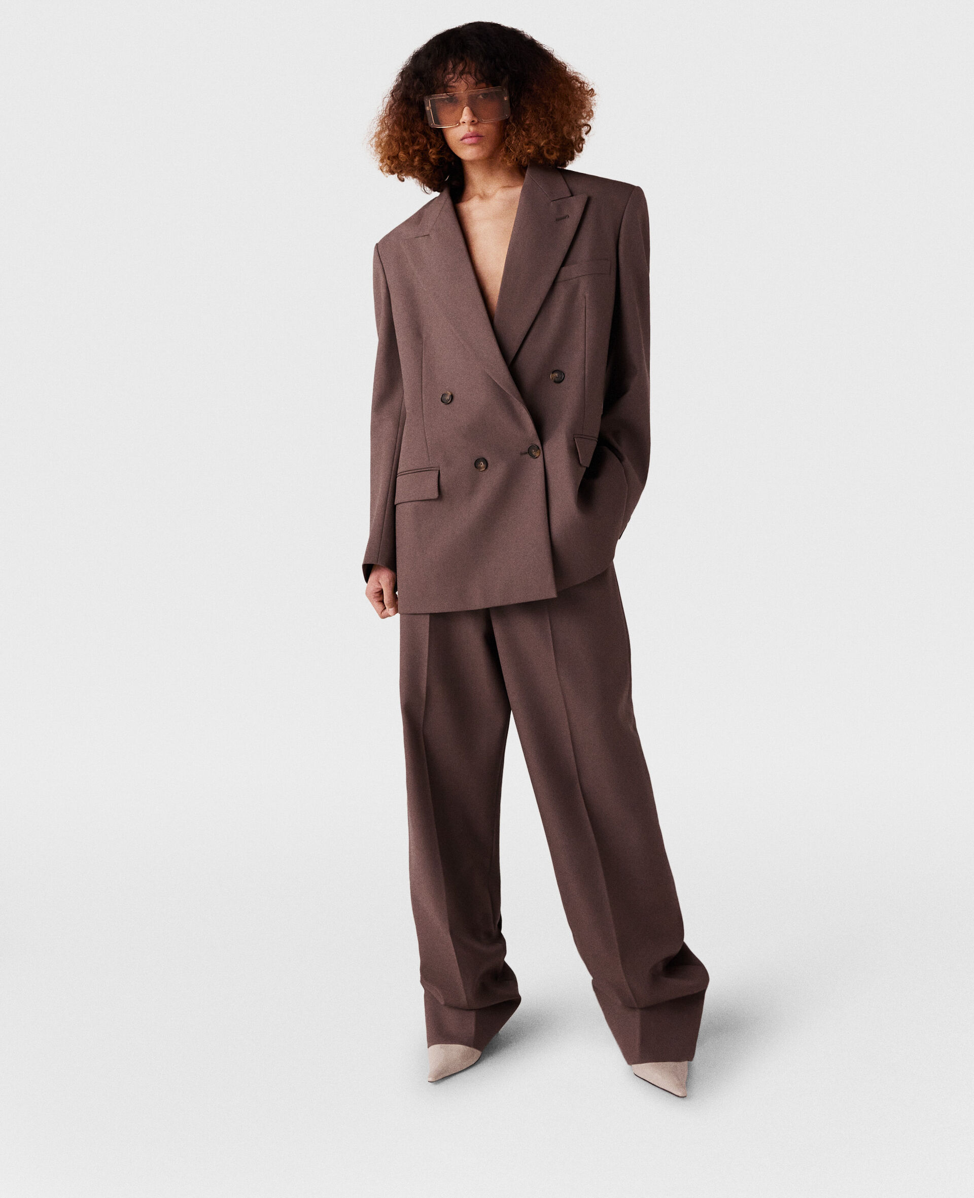 Oversized Double-Breasted Blazer-Brown-large image number 5