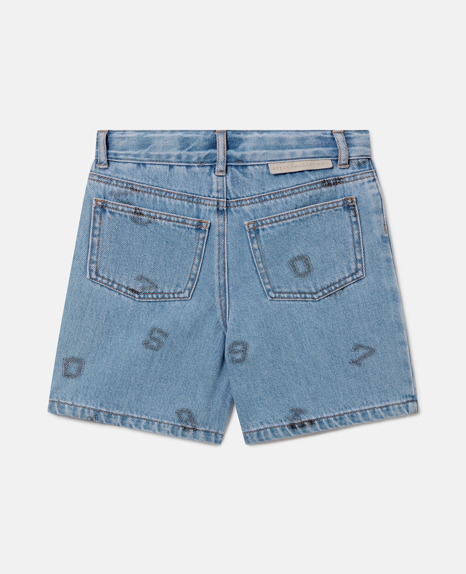 Numbers Print Denim Shorts-Blue-large image number 2