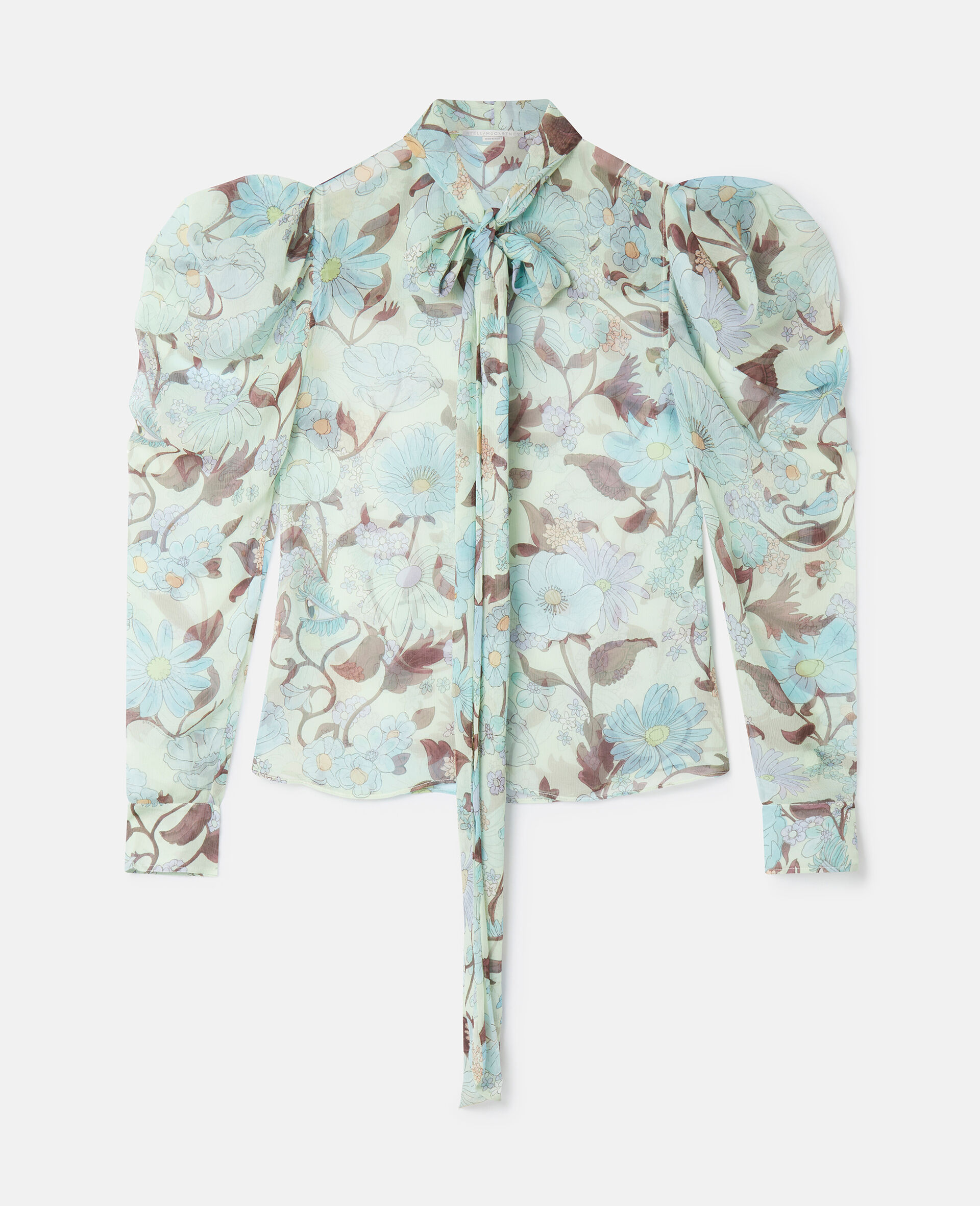 Camicia in chiffon di seta con fiocco e stampa Lady Garden-Fantasia-medium