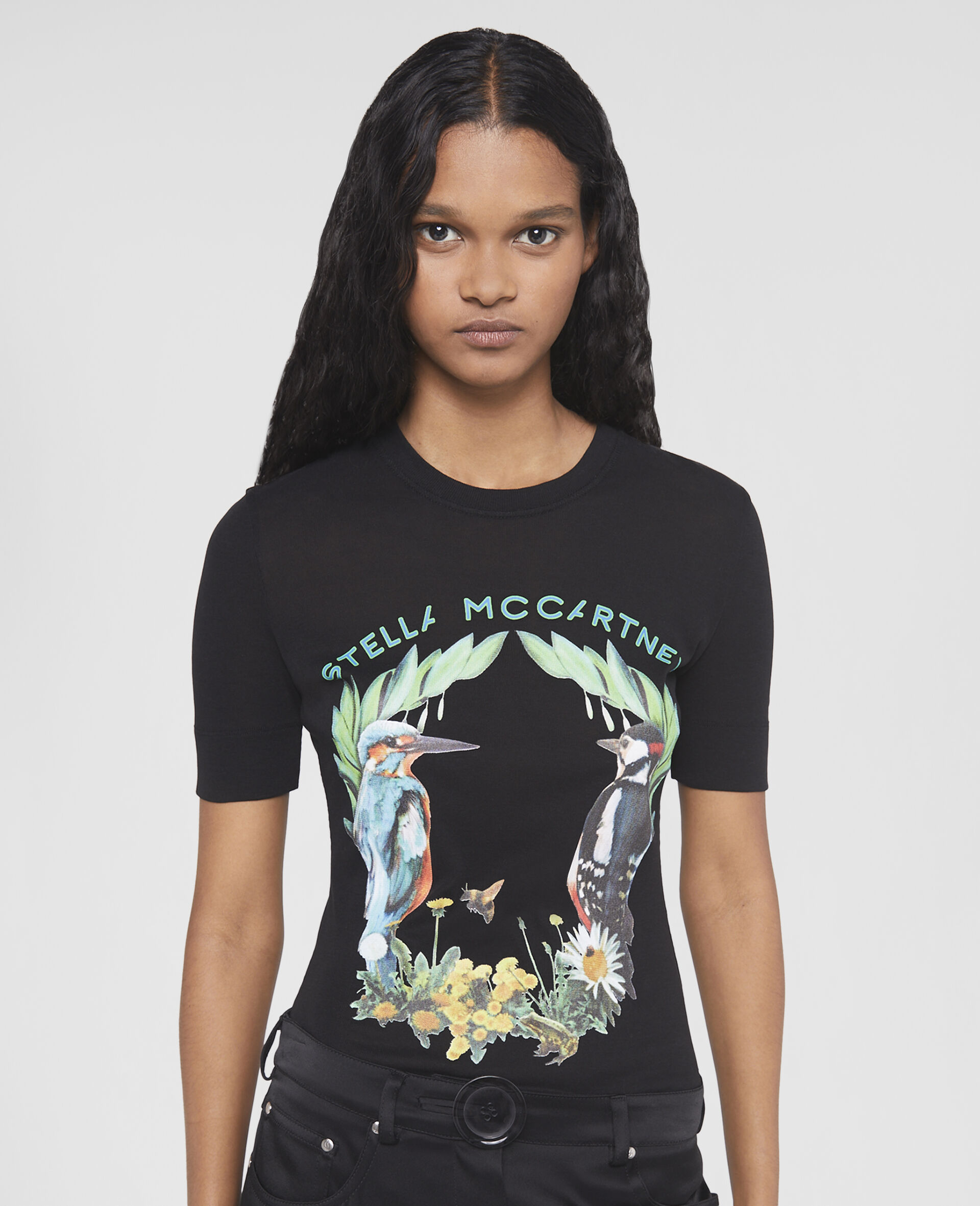 Bird Crest Print T-Shirt-Black-large image number 3