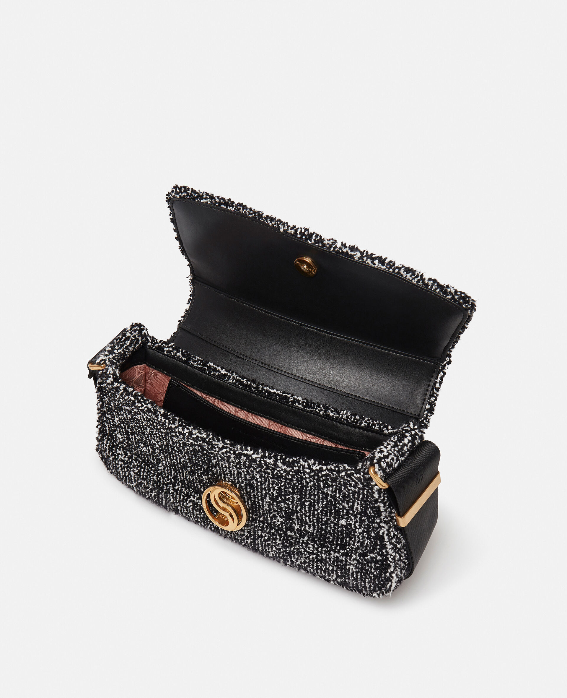 S-Wave Padded Tweed Shoulder Bag-Black-large S-Wave Padded Tweed Shoulder Bag-Black-large image number 3