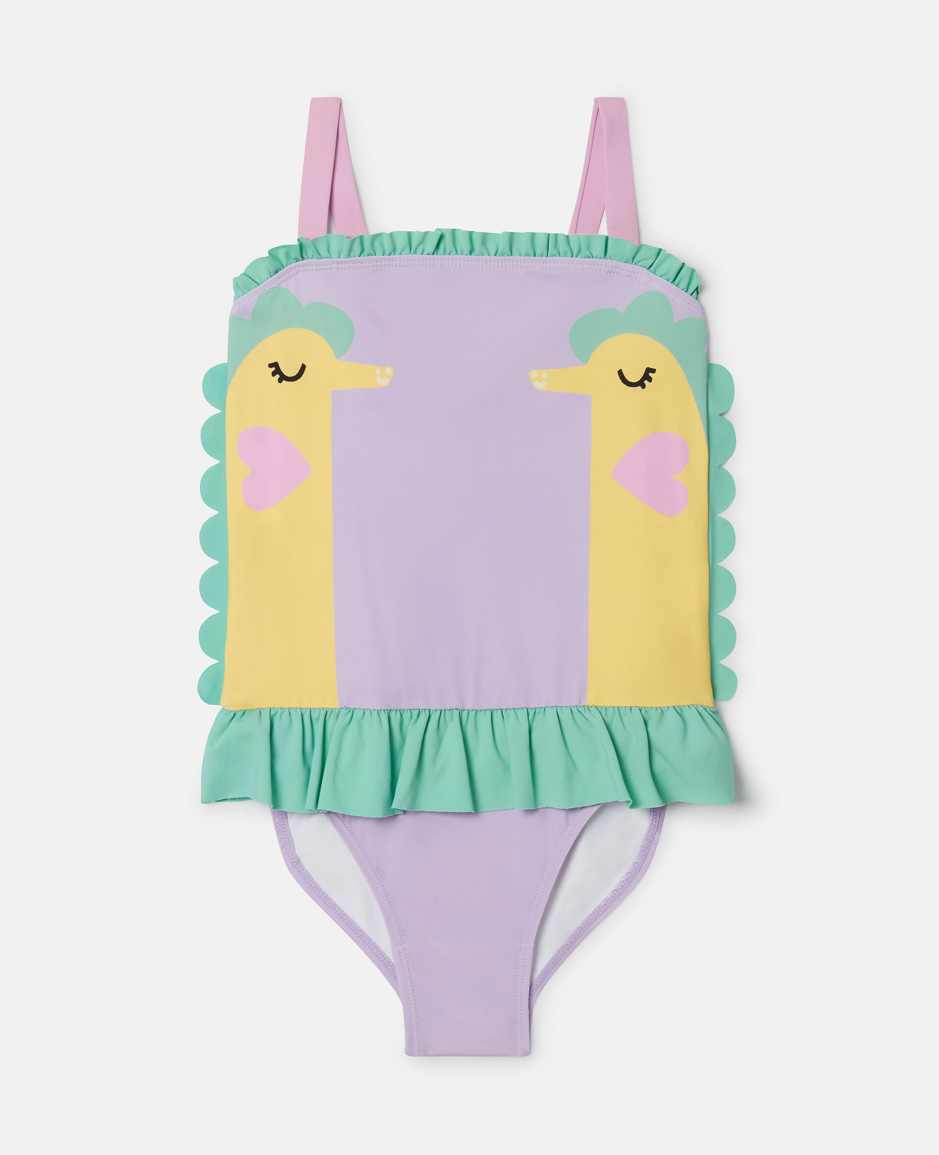 Double Seahorse Print Frill Swimsuit-Purple-medium