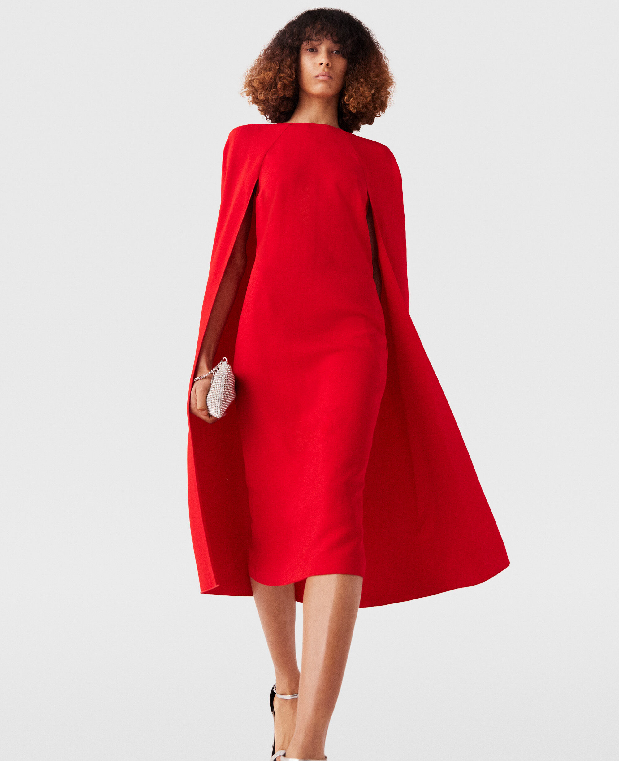 Women Lipstick red Round Neck Cape Midi Dress Stella McCartney GB