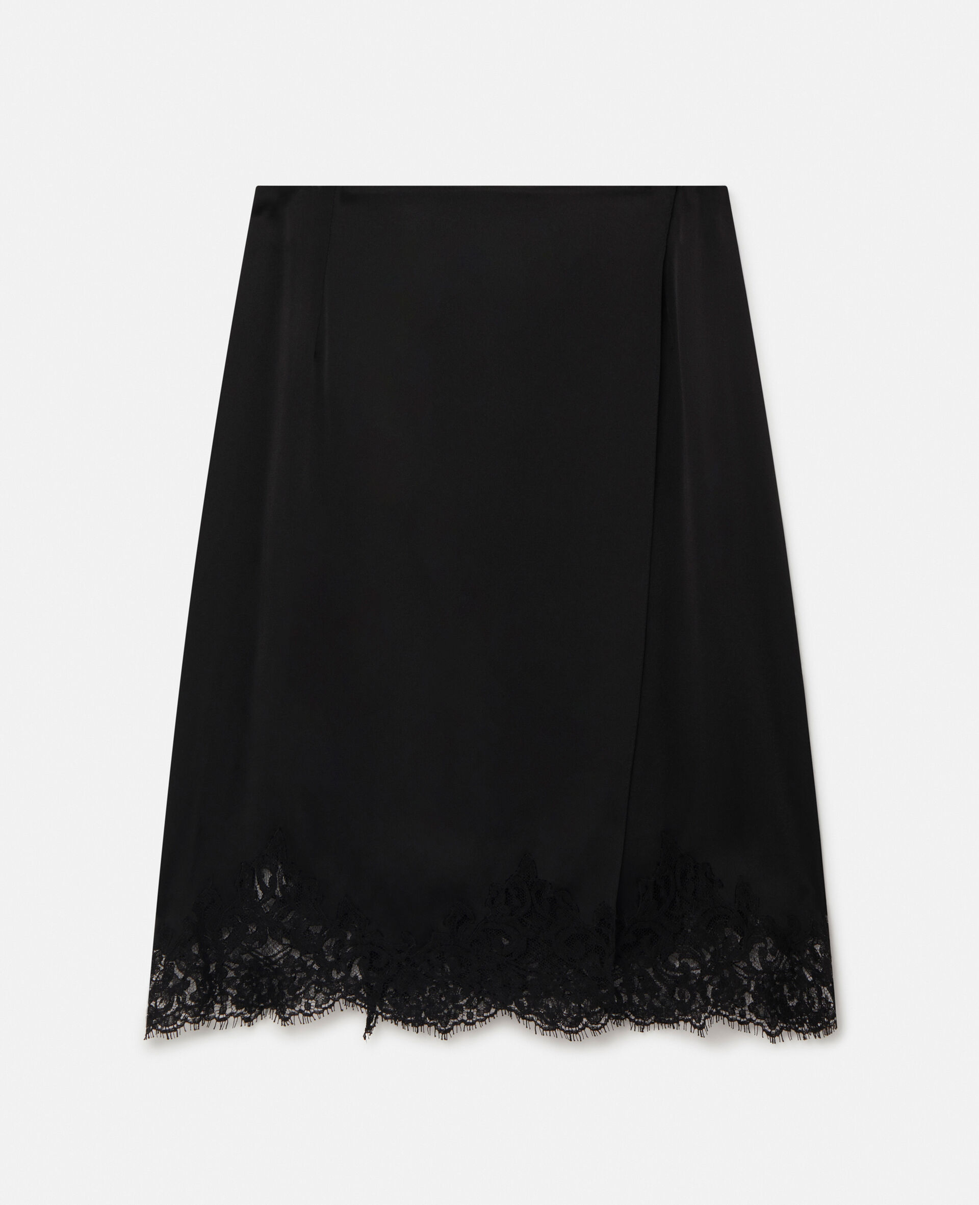 Lace Satin Midi Skirt-Black-medium