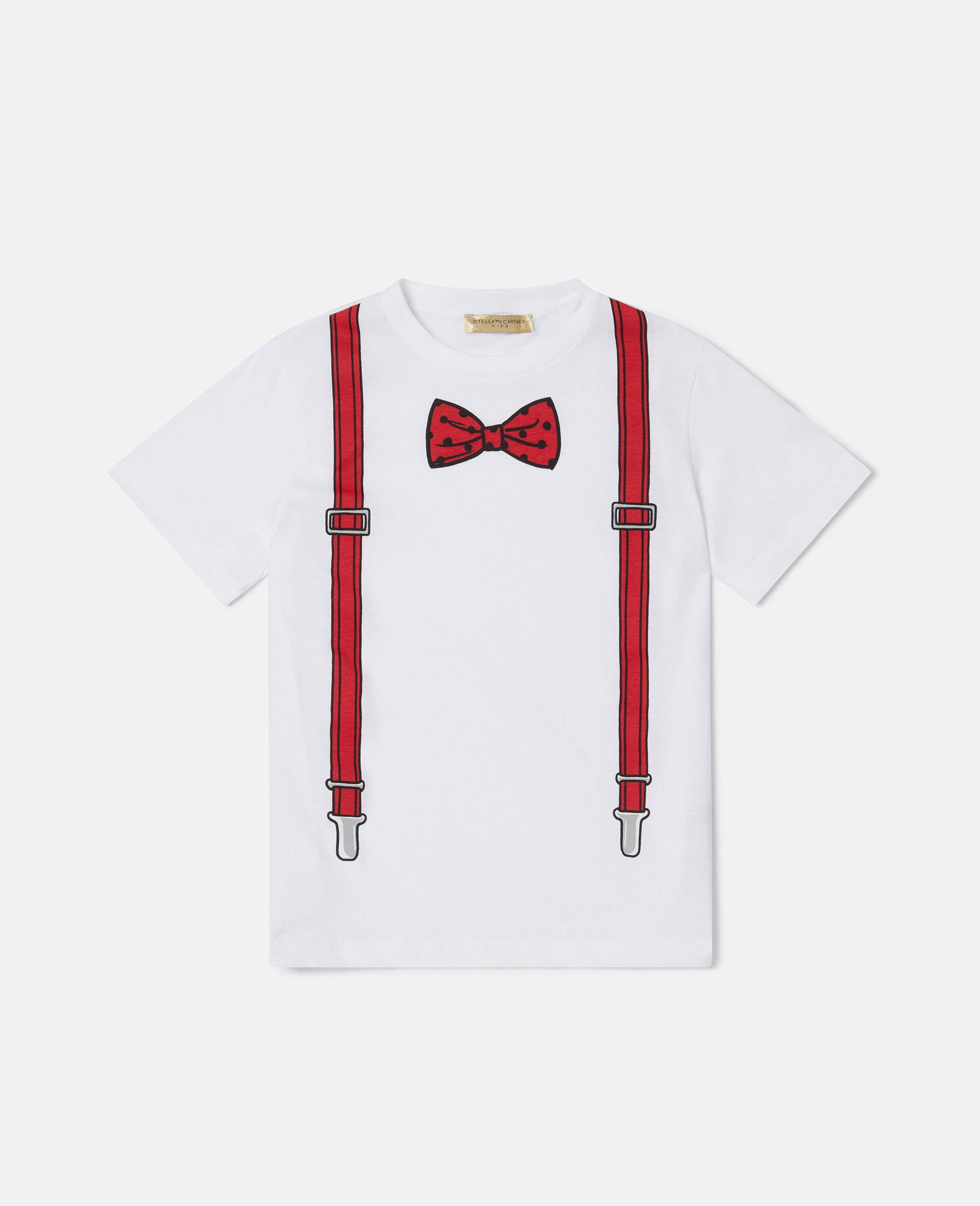 T-shirt con stampa di papillon e bretelle-Bianco-large image number 0