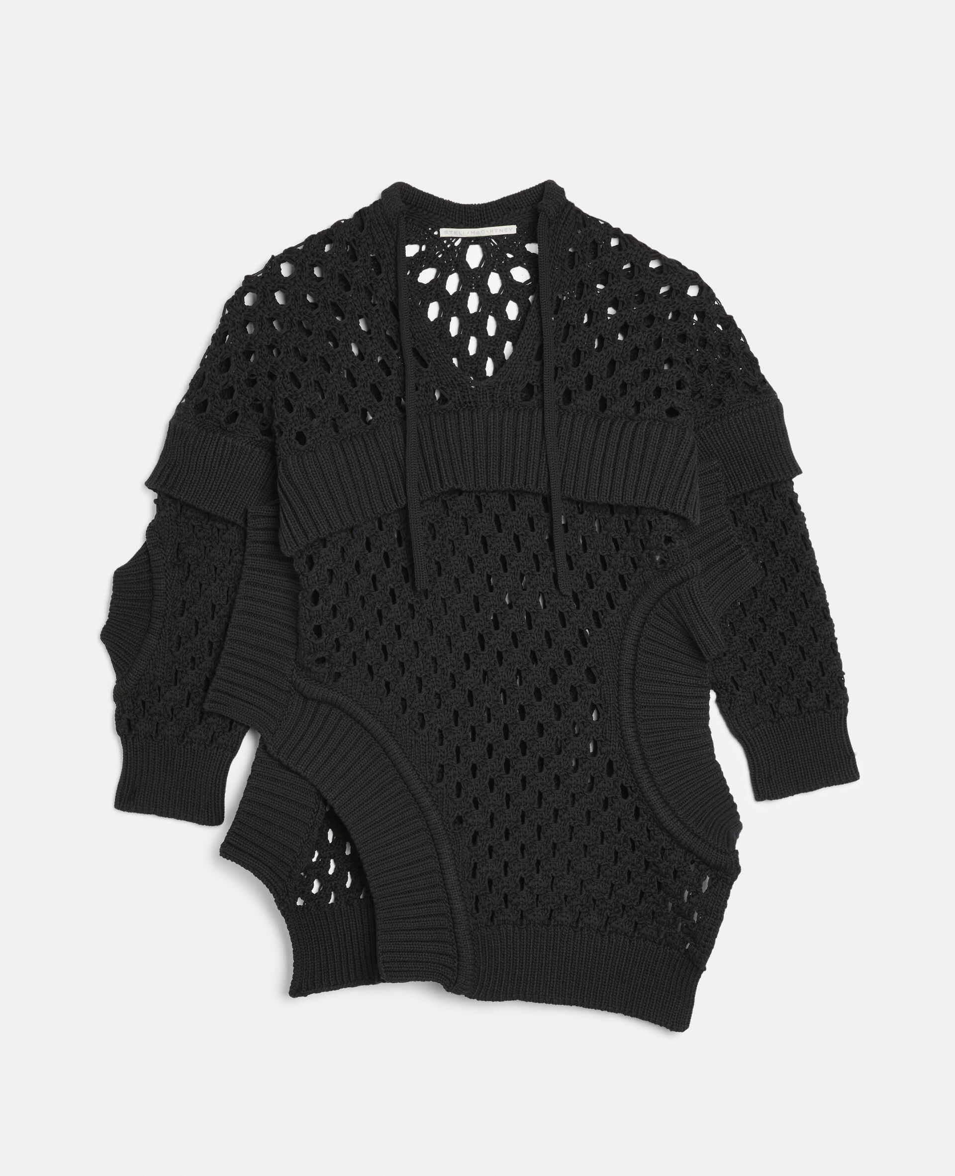 Oversized Textured Mesh Sweater-Black-large