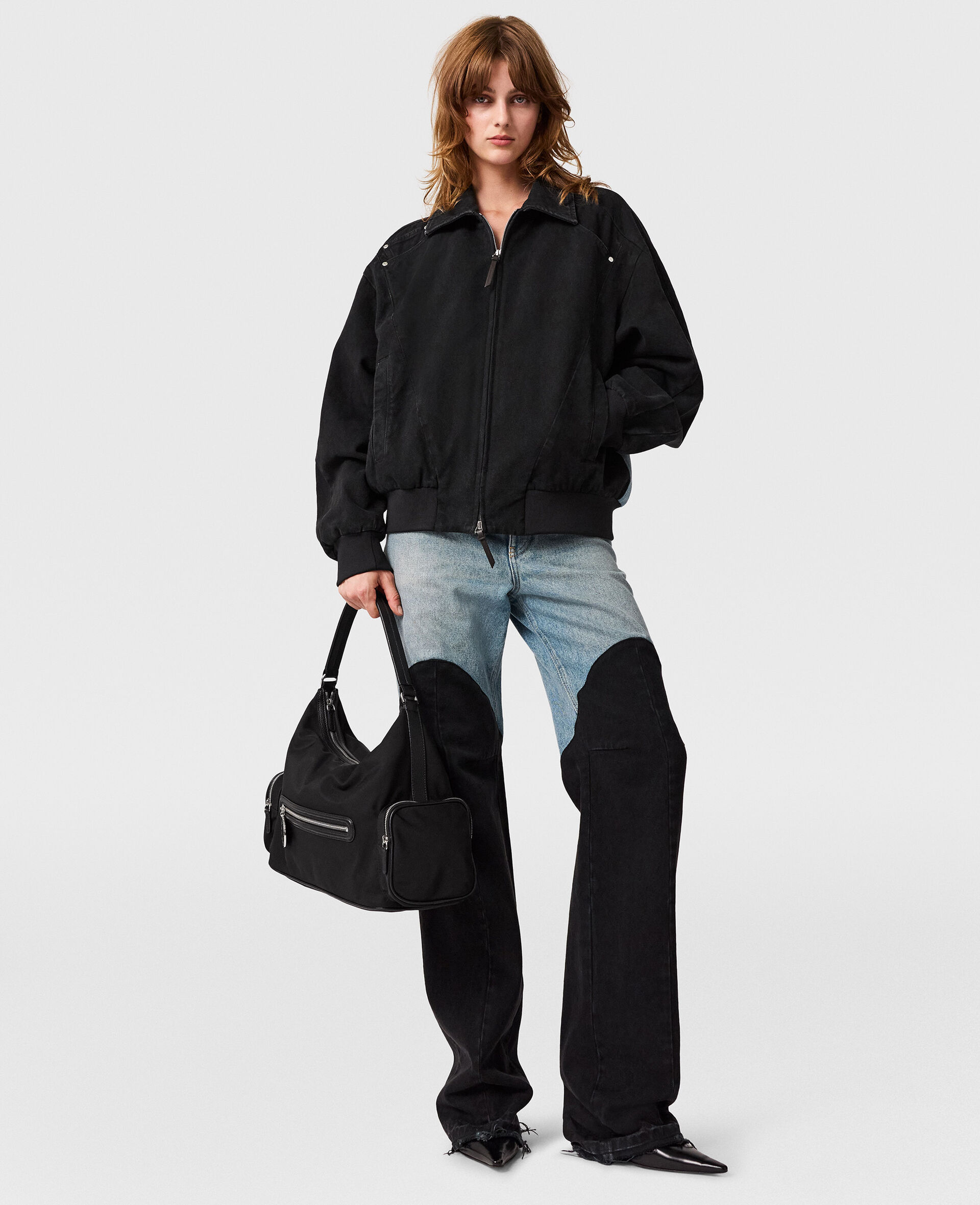 Jean en denim patchwork avec empi&egrave;cements-Bleu-medium