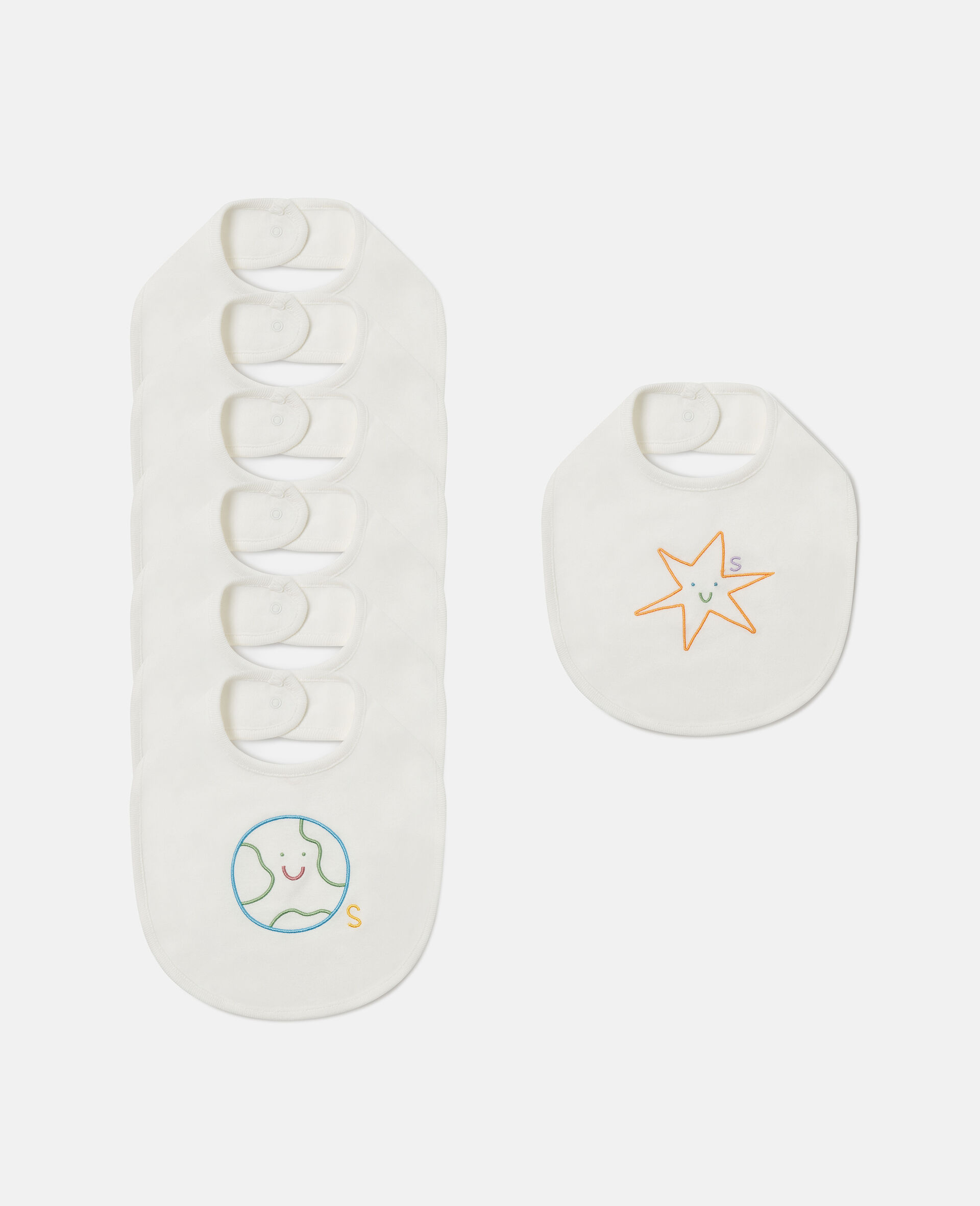 Planets Embroidered Bibs Set -White-medium