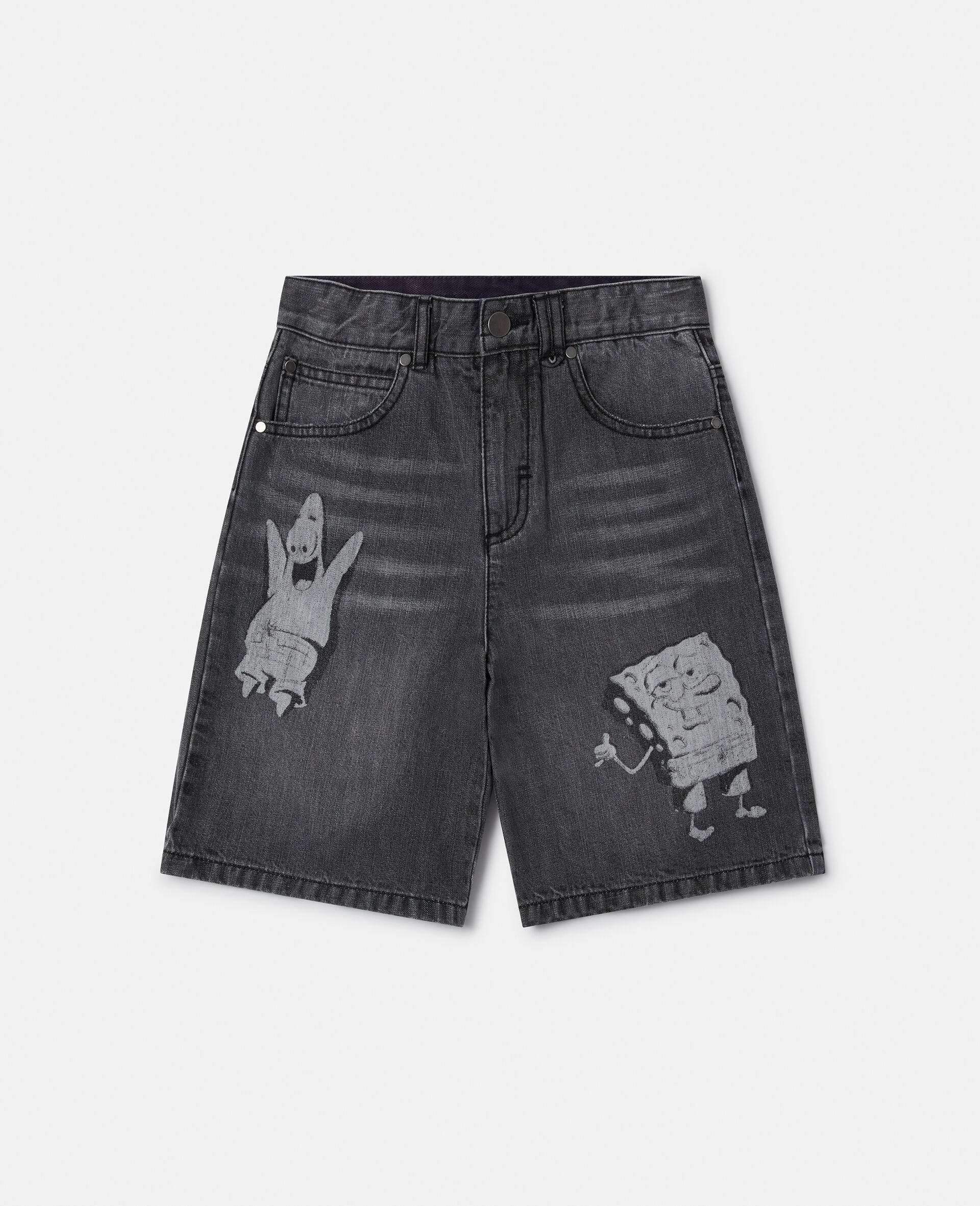 SpongeBob Graphic Denim Shorts-Grey-medium
