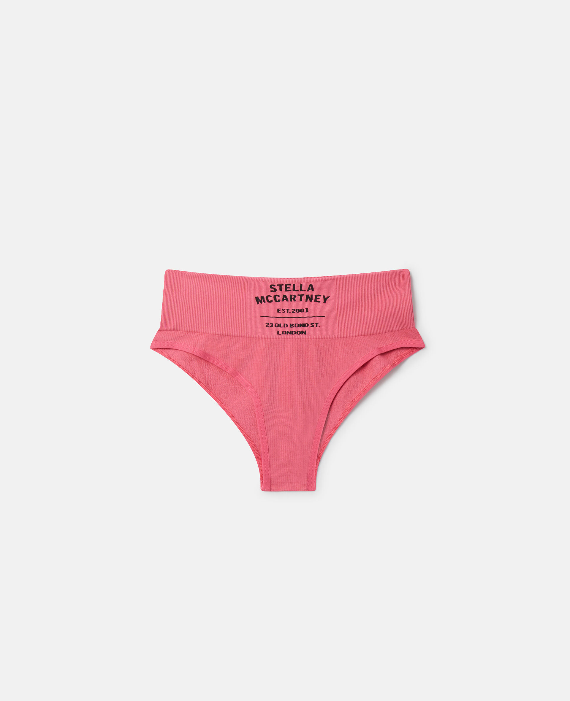 Culotte taille haute en maille cotelee logo-Rose-large image number 0