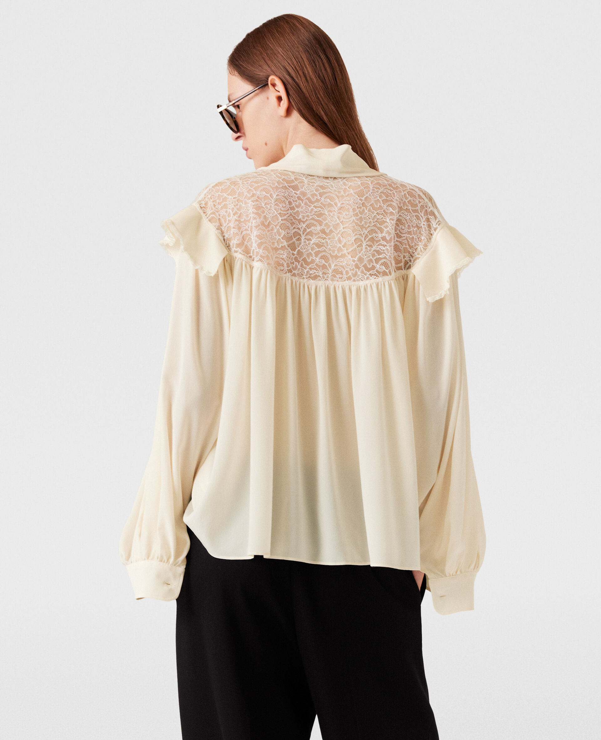 Silk Crêpe de Chine Pussybow Shirt-Cream-large image number 3