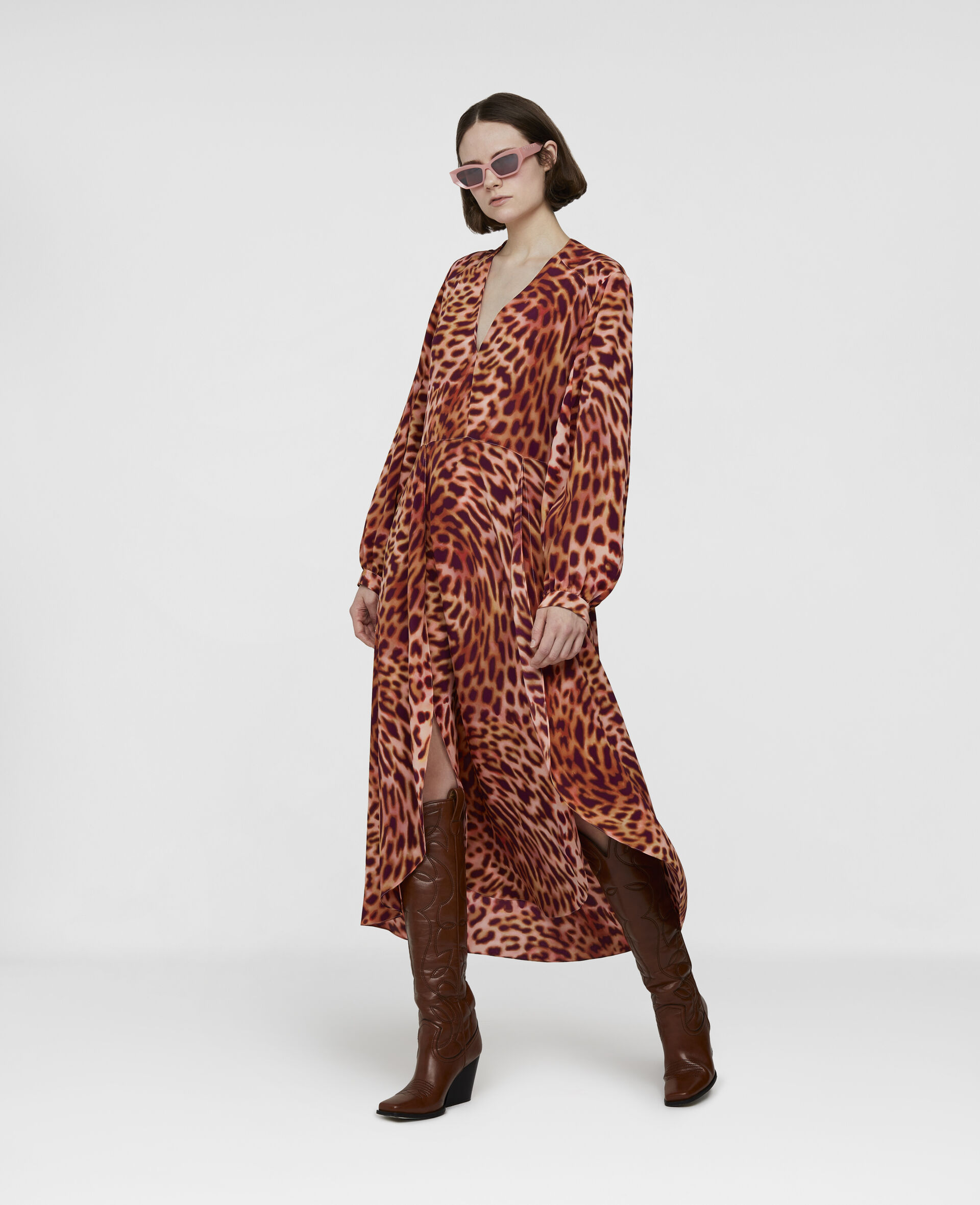 Cheetah Print Silk Maxi Dress-Pink-large image number 1