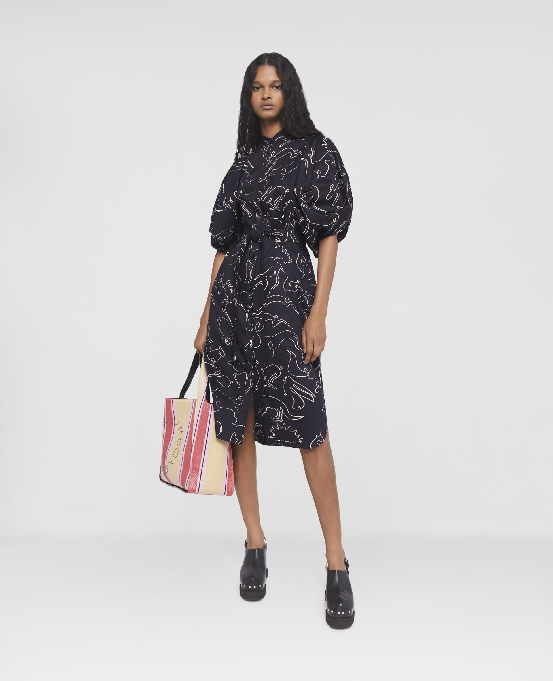 Rewild Doodle Print Puff Sleeve Dress-Blue-large image number 1