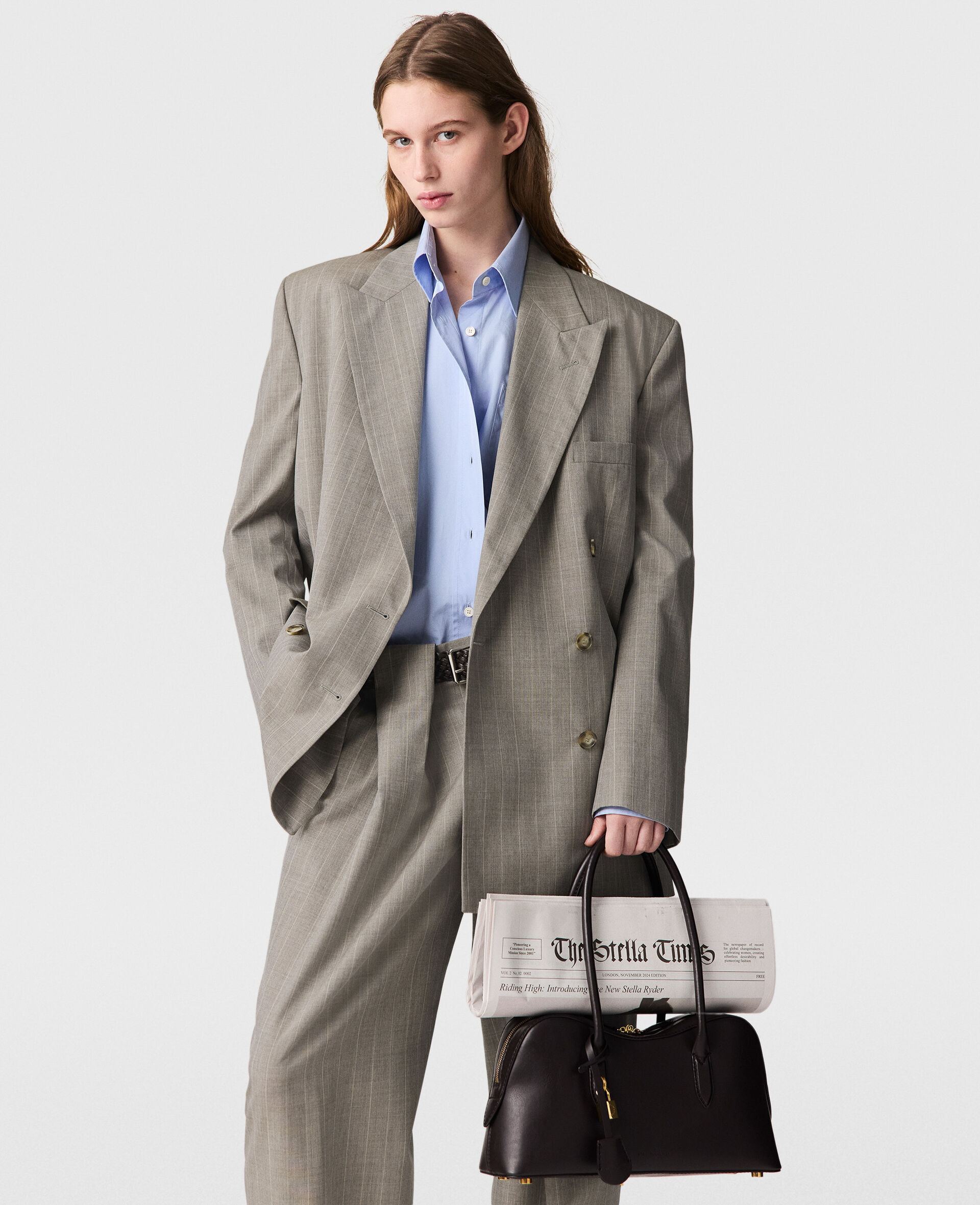 Oversized Double-Breasted Blazer-Grey-model