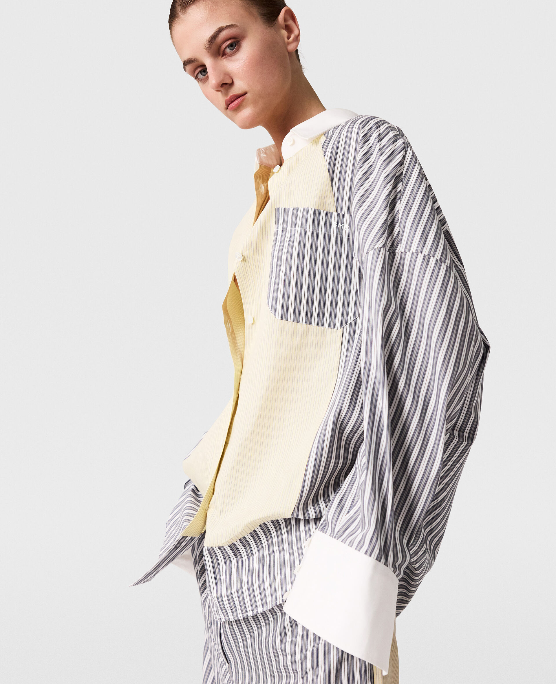 Oversized Mixed Stripe Shirt-Grey-large image number 2