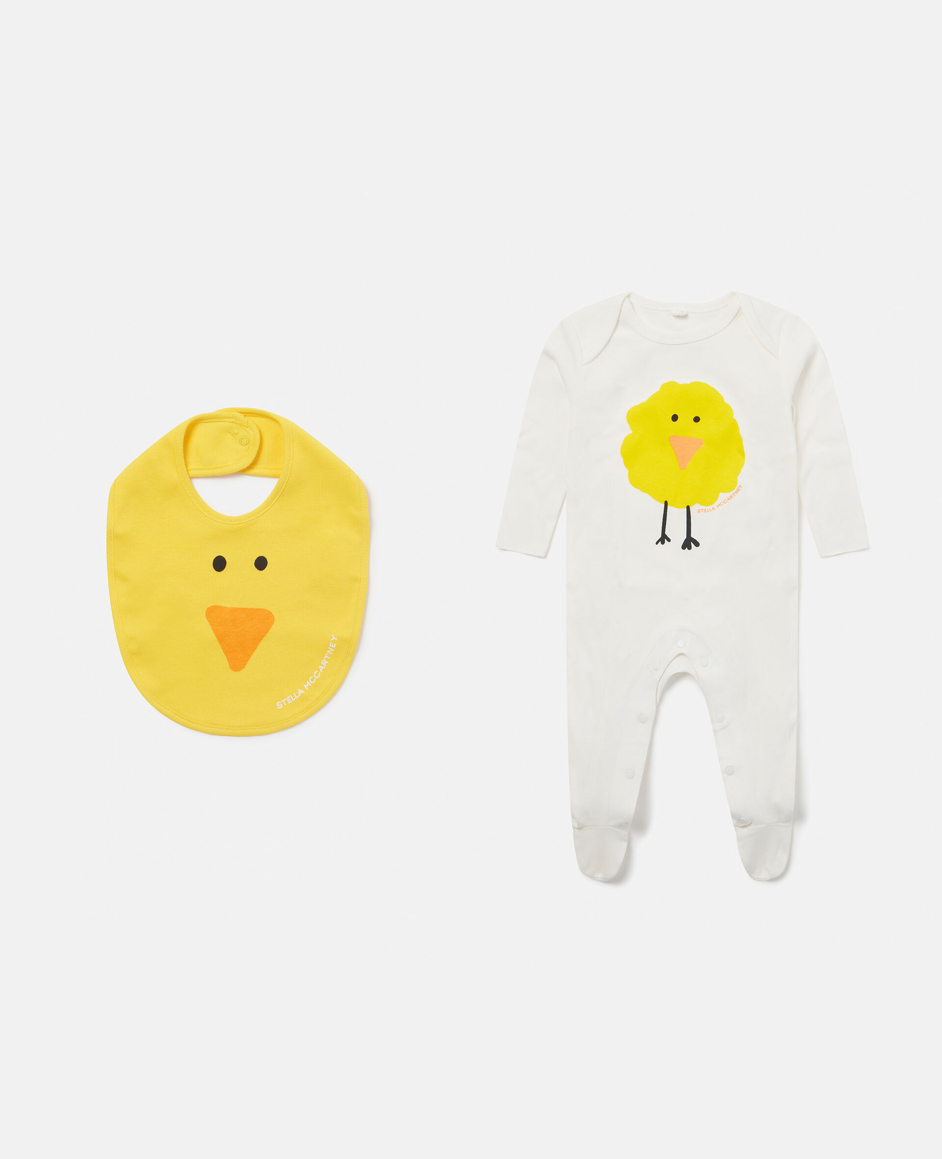 Chick Pattern Bib and Sleepsuit Set-Yellow-medium