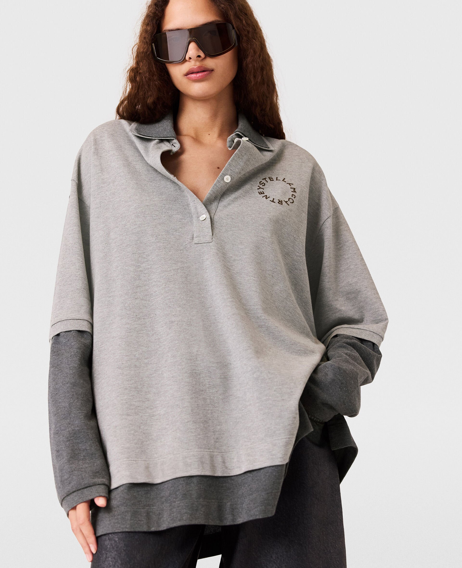 Logo Paneled Rugby Shirt-Grey-model