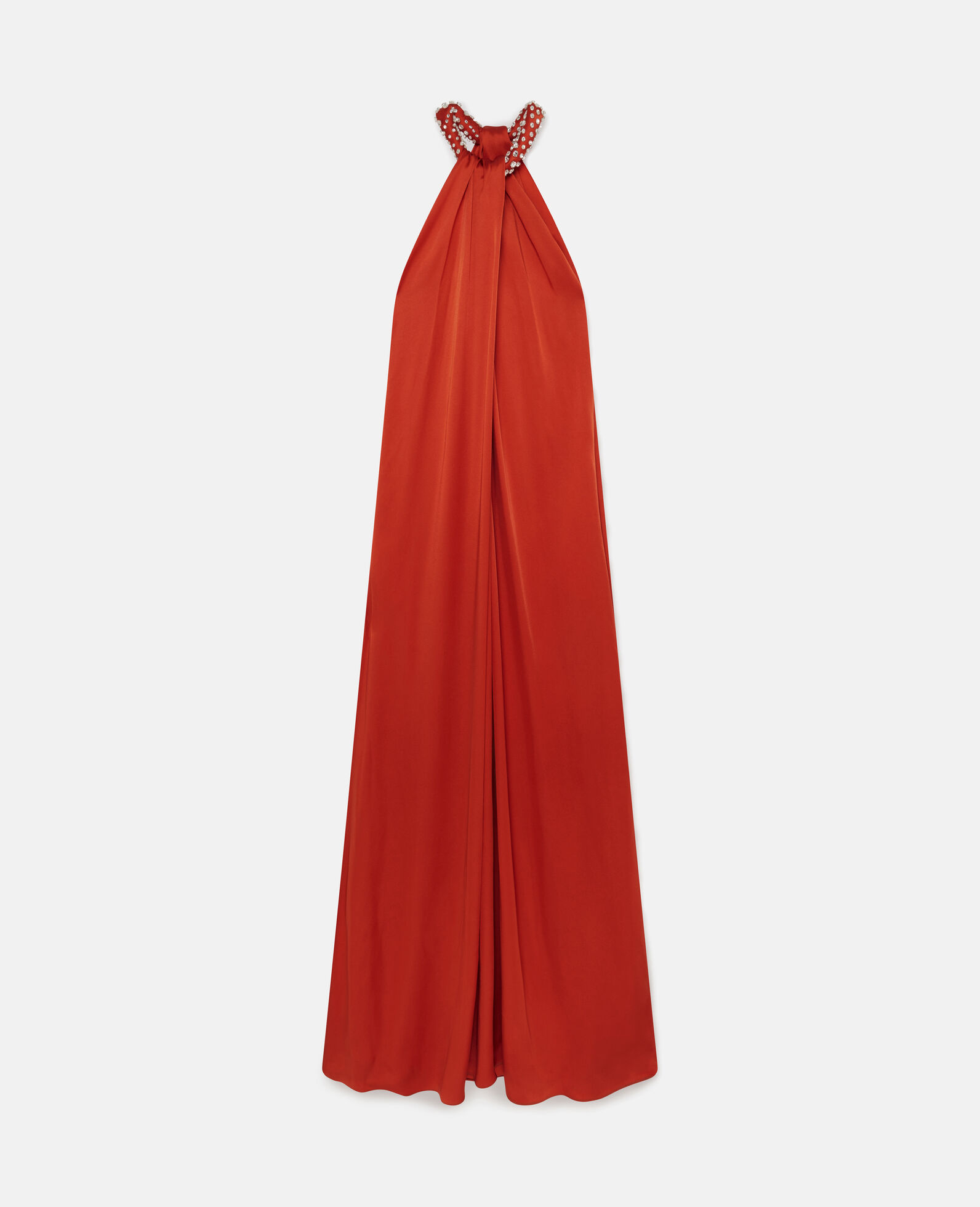 Women Blood orange Crystal Halterneck Satin Maxi Dress | Stella McCartney US