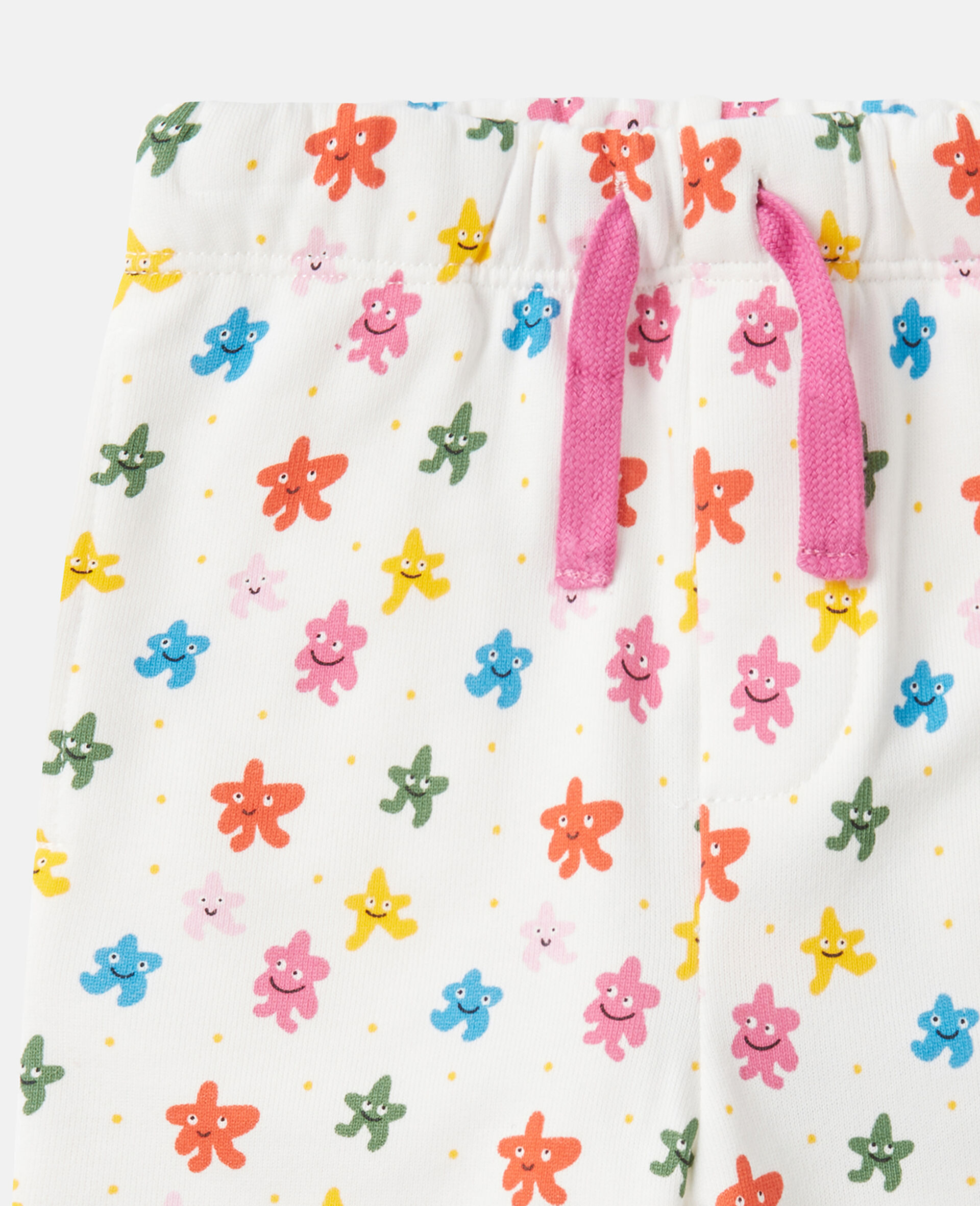 Star Print Drawstring Joggers-White-large image number 1