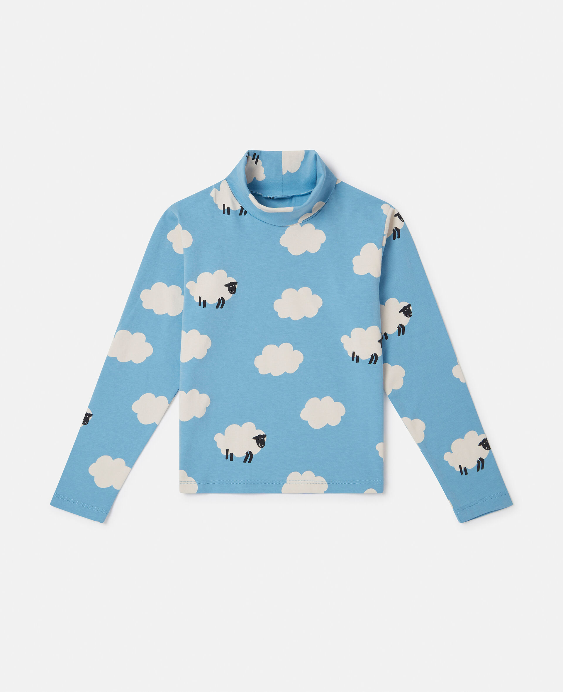 Sheep Pattern Turtleneck Top -Blue-medium
