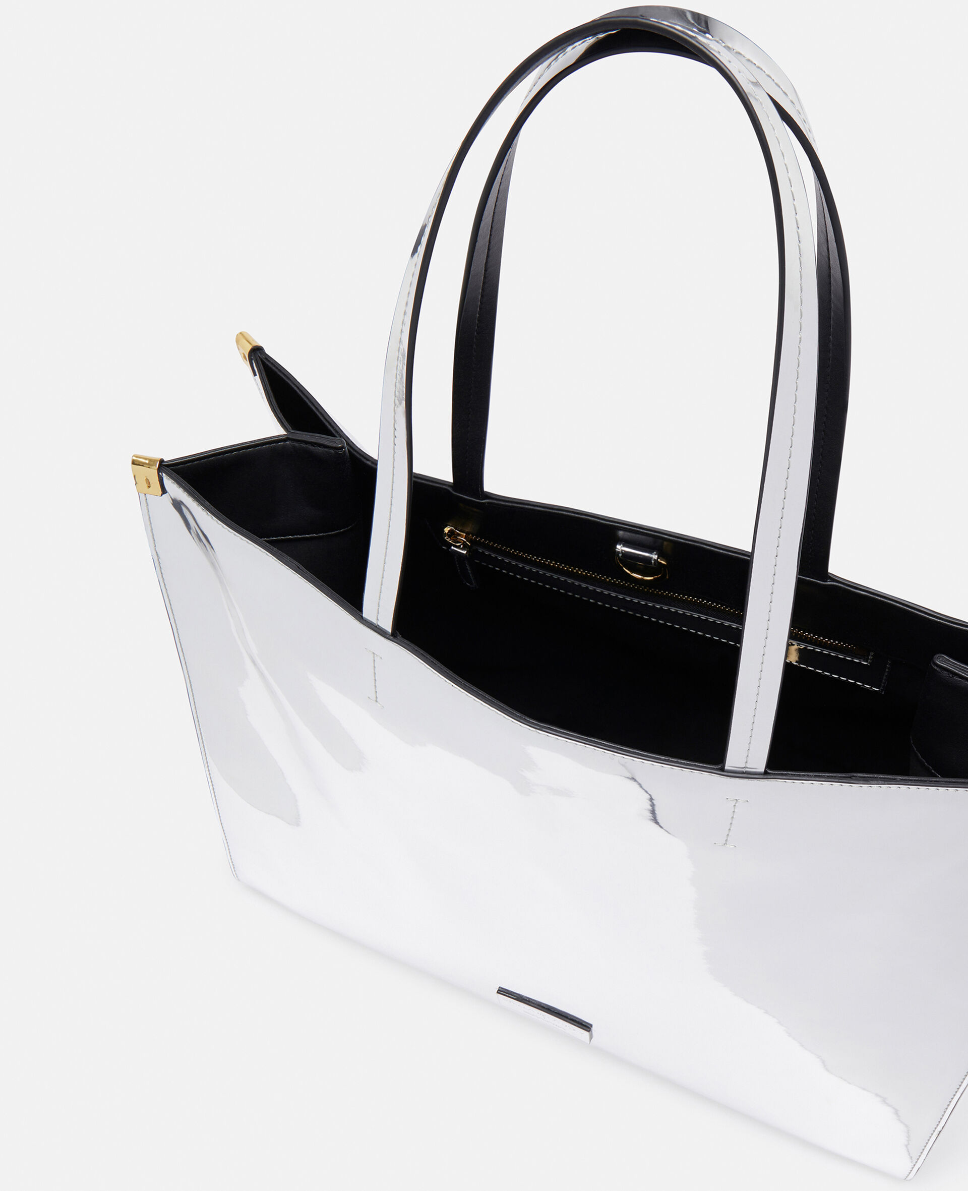 Sexy Robot Graphic Mirrored Chrome-Effect Tote Bag-Silver-large image number 3