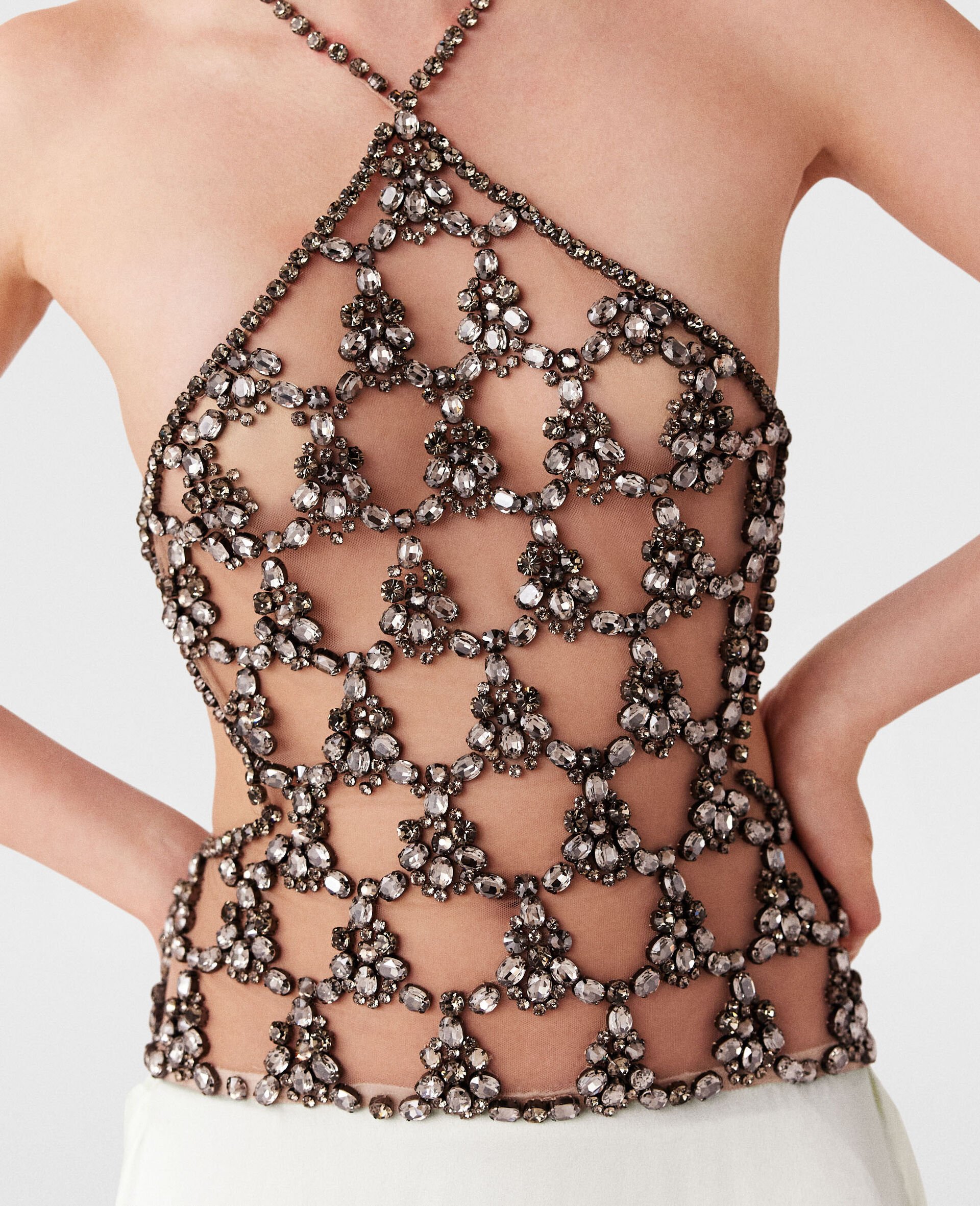 水晶笼挂颈超长连衣裙-Silver-large image number 3