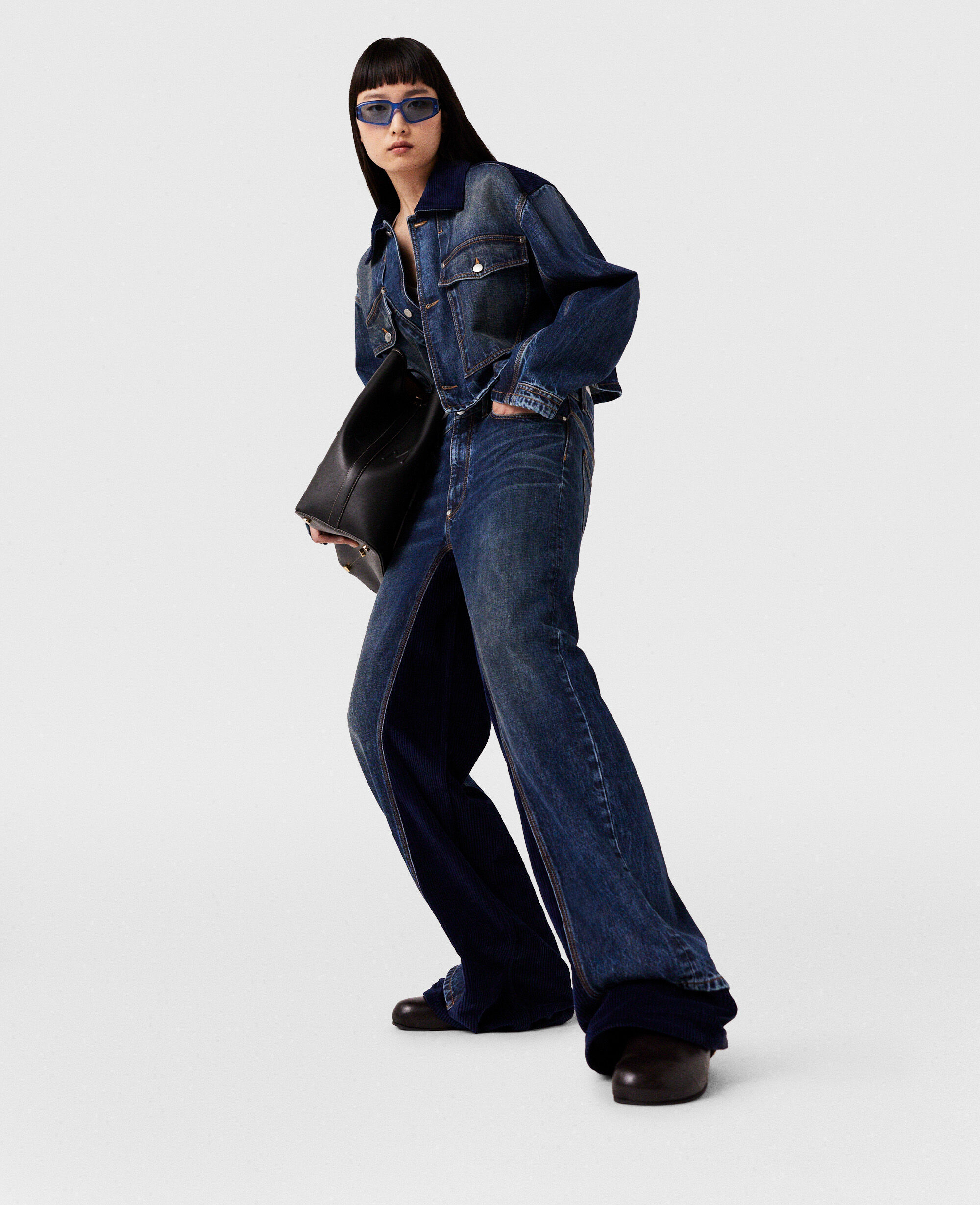 Women Dark wash blue denim Corduroy High-Rise Straight Leg Jeans | Stella  McCartney US