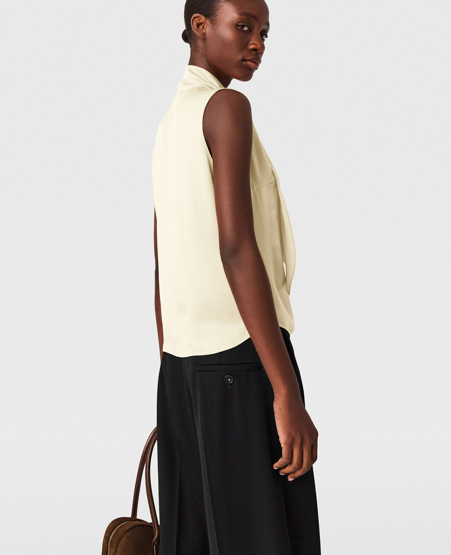 Tie-Neck Sleeveless Satin Top-Yellow-large image number 3