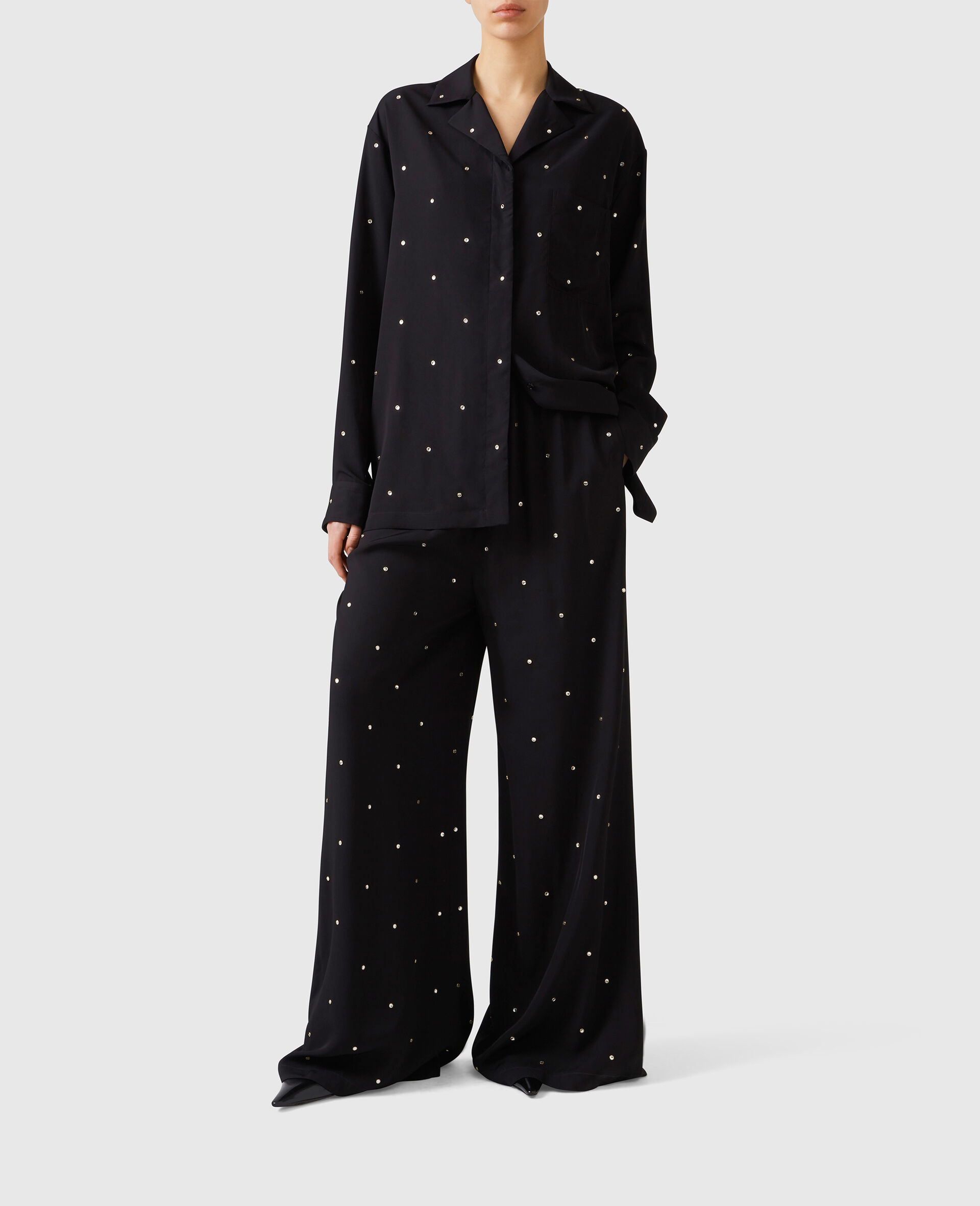 Camicia oversize con cristalli senza piombo-Nero-large image number 5