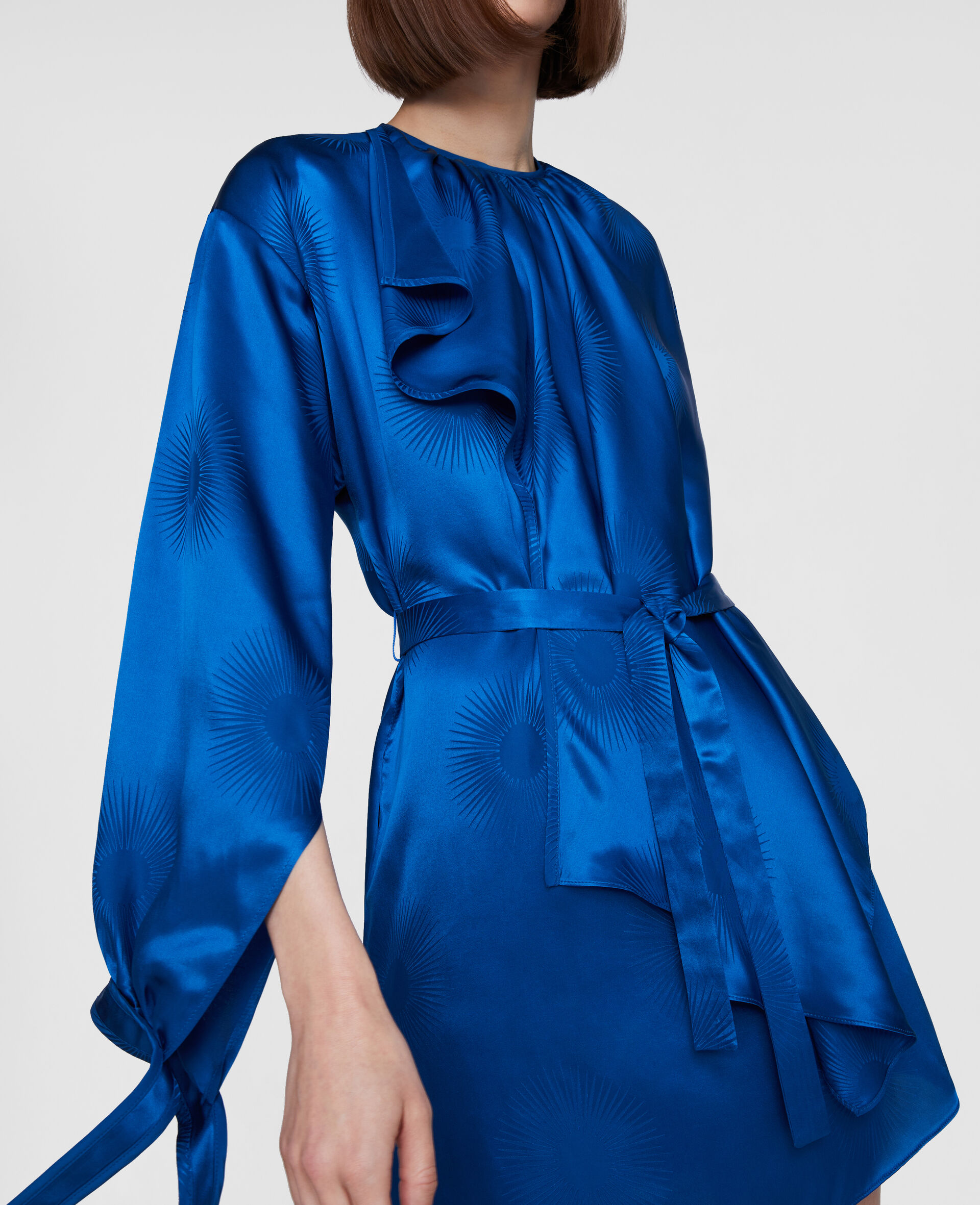 Belted Silk Mini Dress-Blue-large image number 2