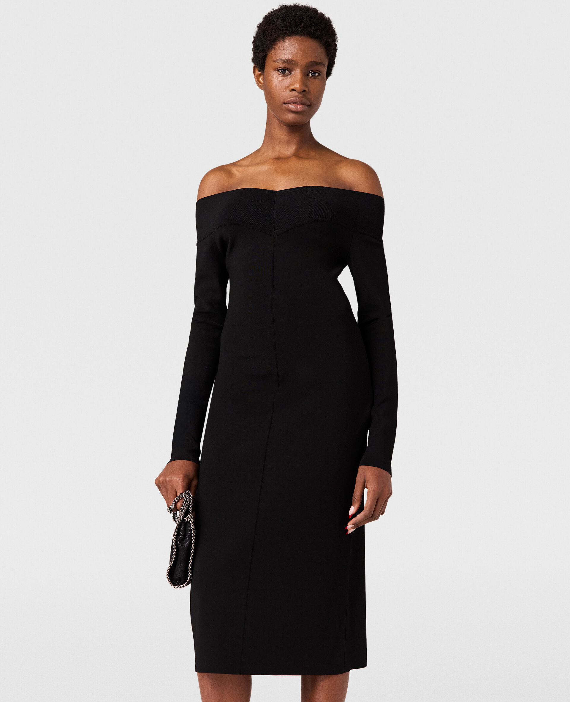 Sheer Long Sleeve Mesh Midi Dress-Black-large image number 5