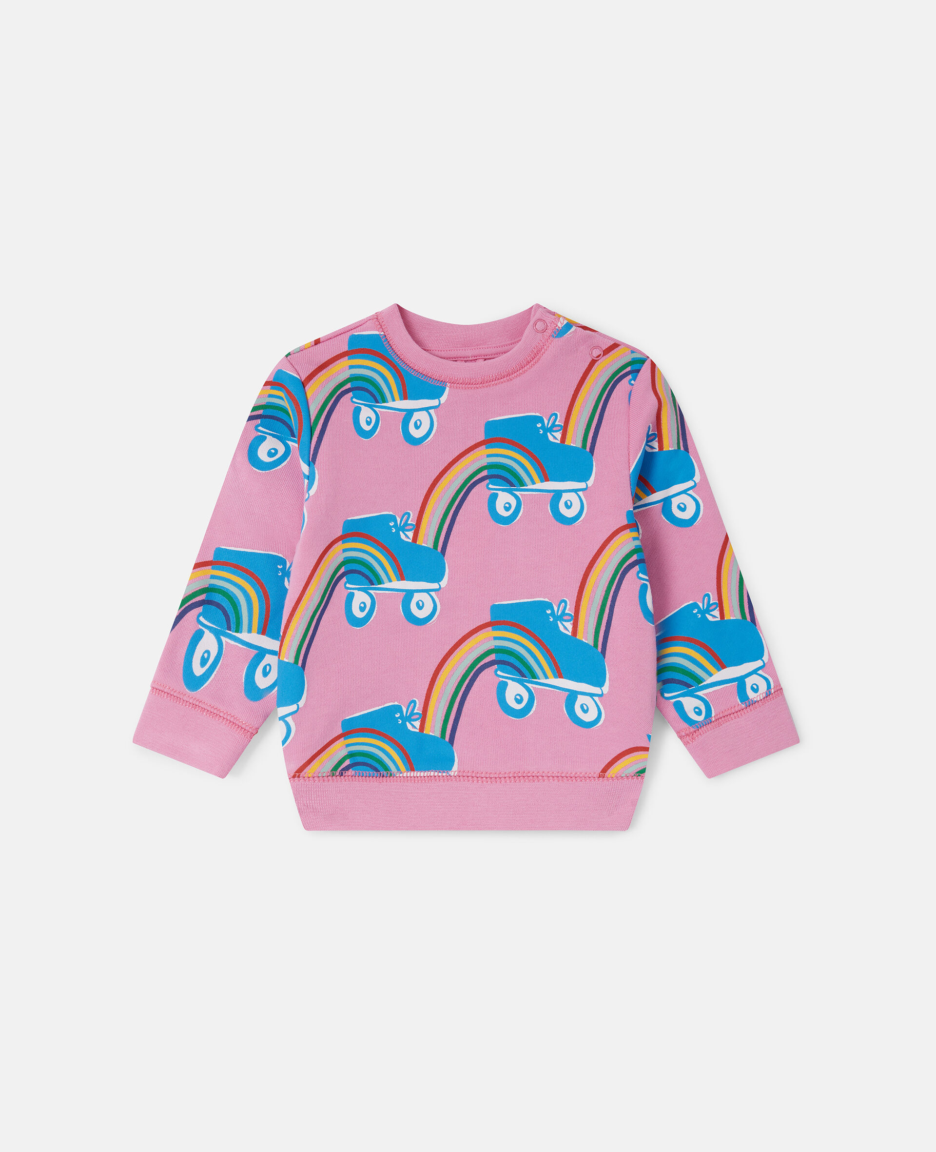 Sweat shirt avec imprime patin a roulettes arc en ciel-Rose-large image number 0