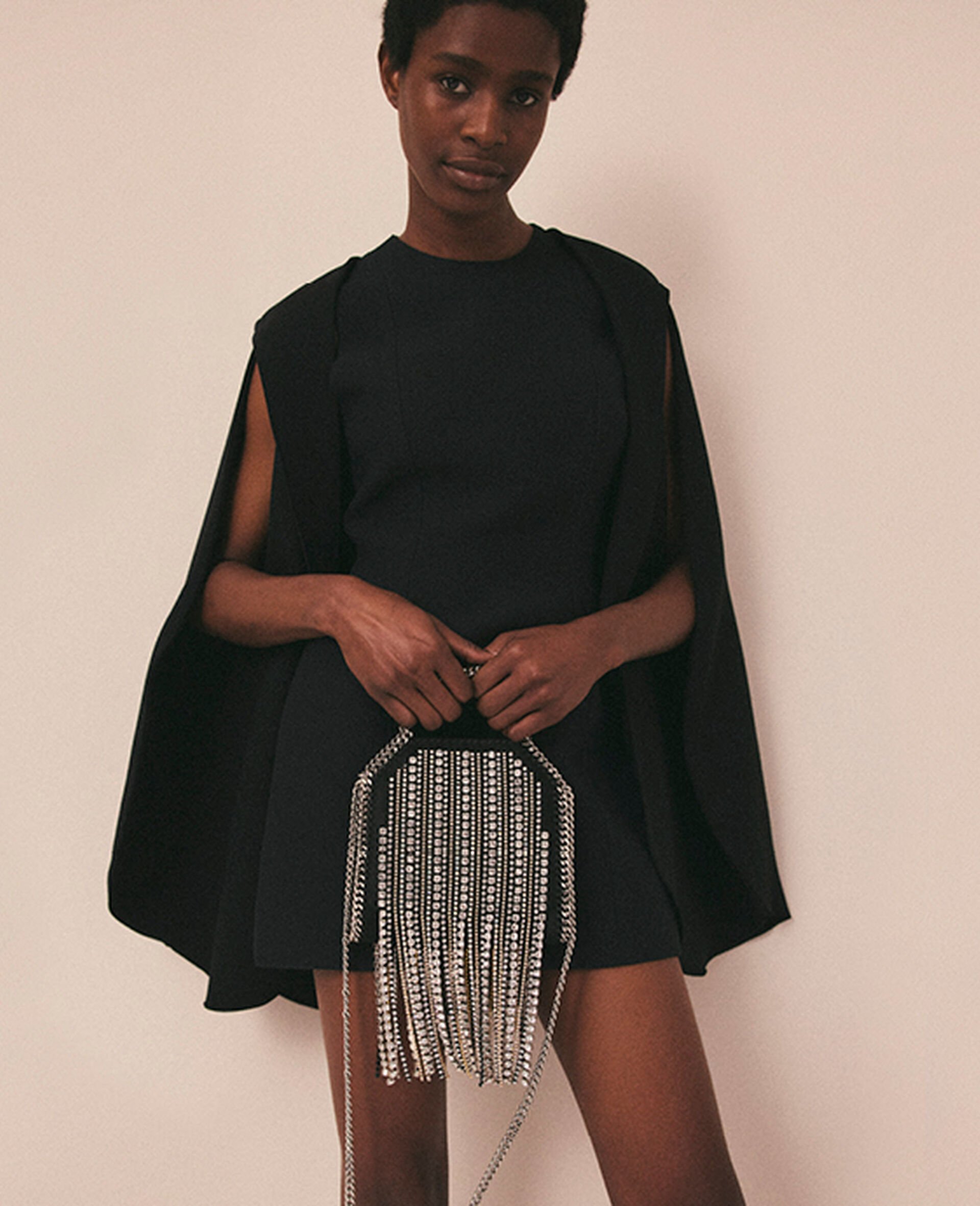 Crystal Fringe Falabella Tiny Tote Bag-Black-model
