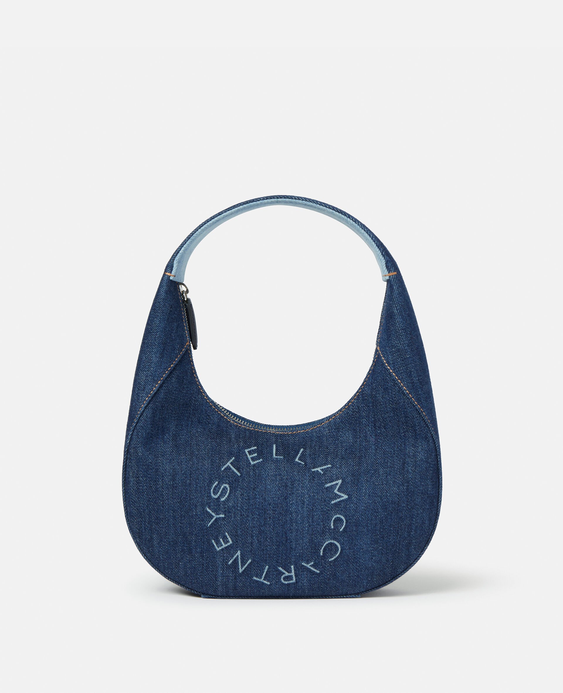 Borsa a spalla hobo piccola Stella Logo in Eco Denim-Blu-large image number 0