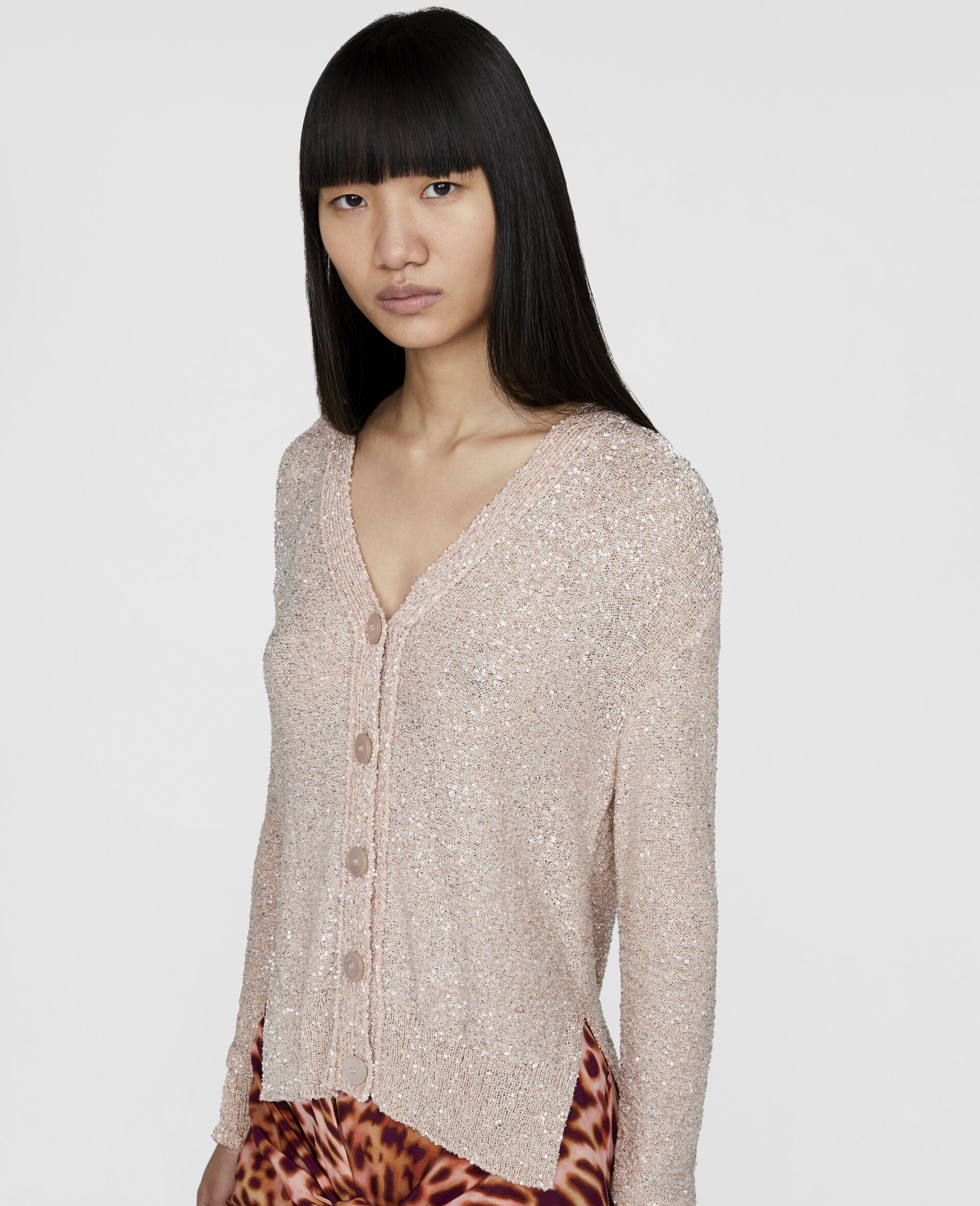 Sequin Knit Cardigan-Pink-large image number 3