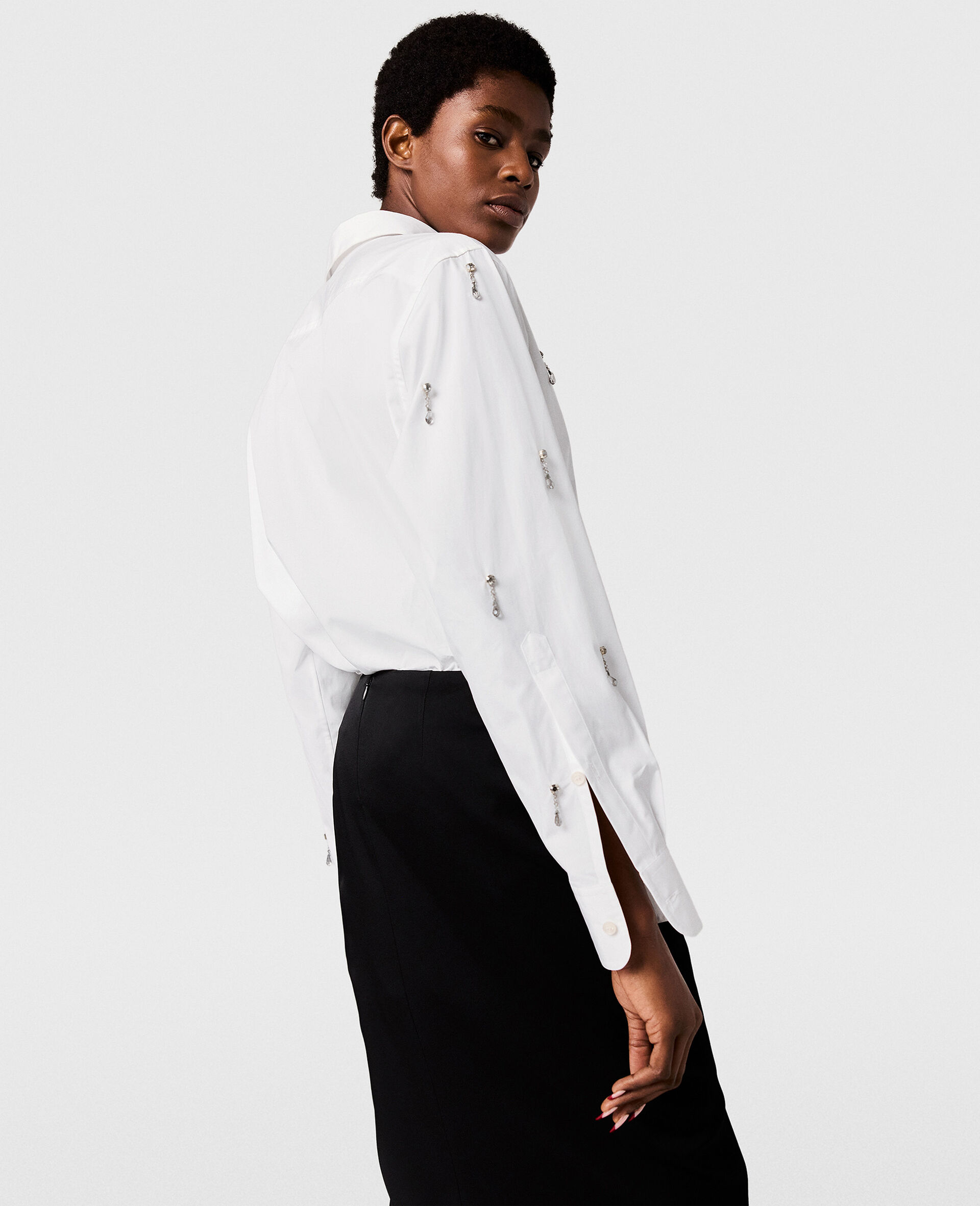 Lead-Free Crystal Embellished Oxford Shirt-White-large image number 4