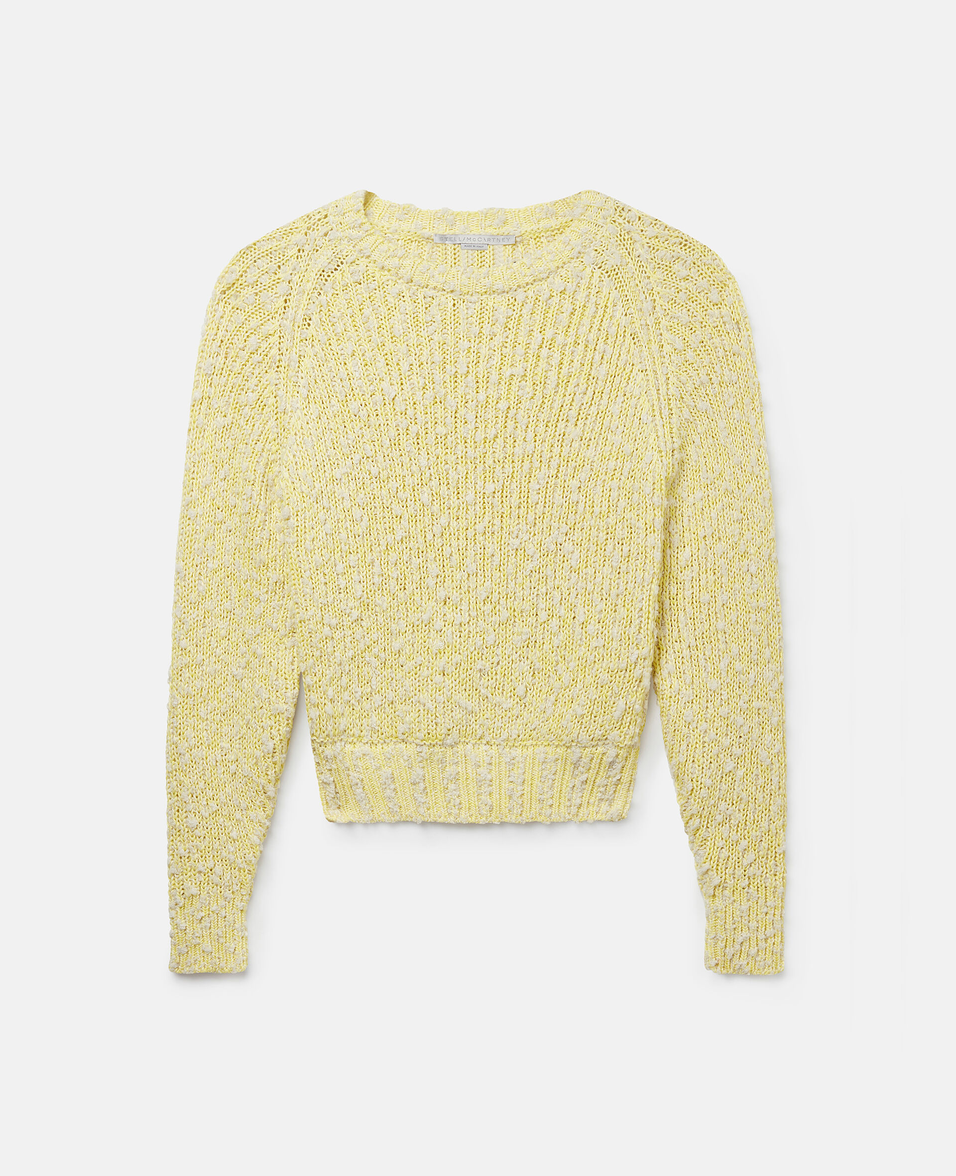 Textured Cotton Knit Crewneck Jumper-Yellow-large image number 0