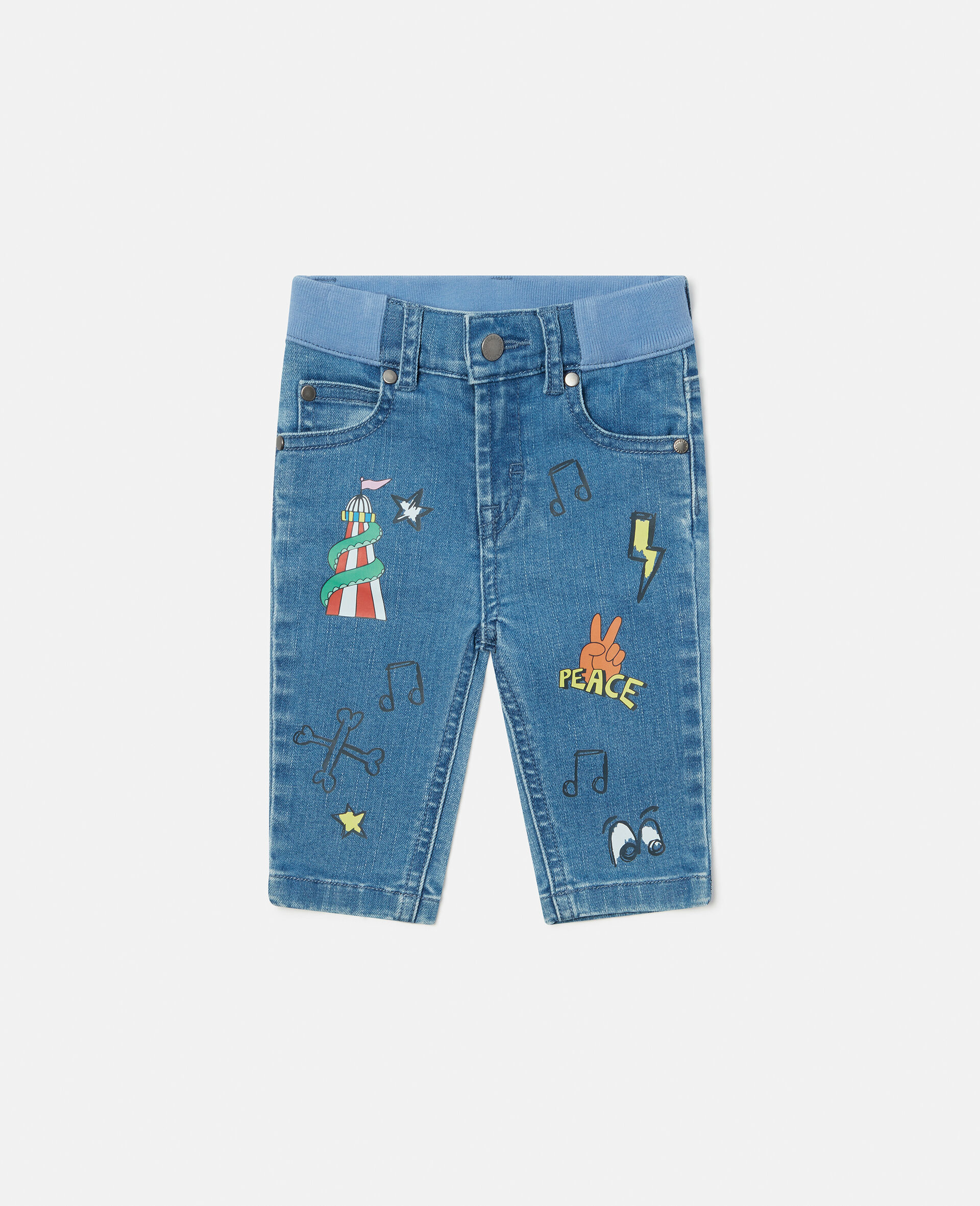 Scribble Print Slim Leg Jeans-Blue-large image number 0